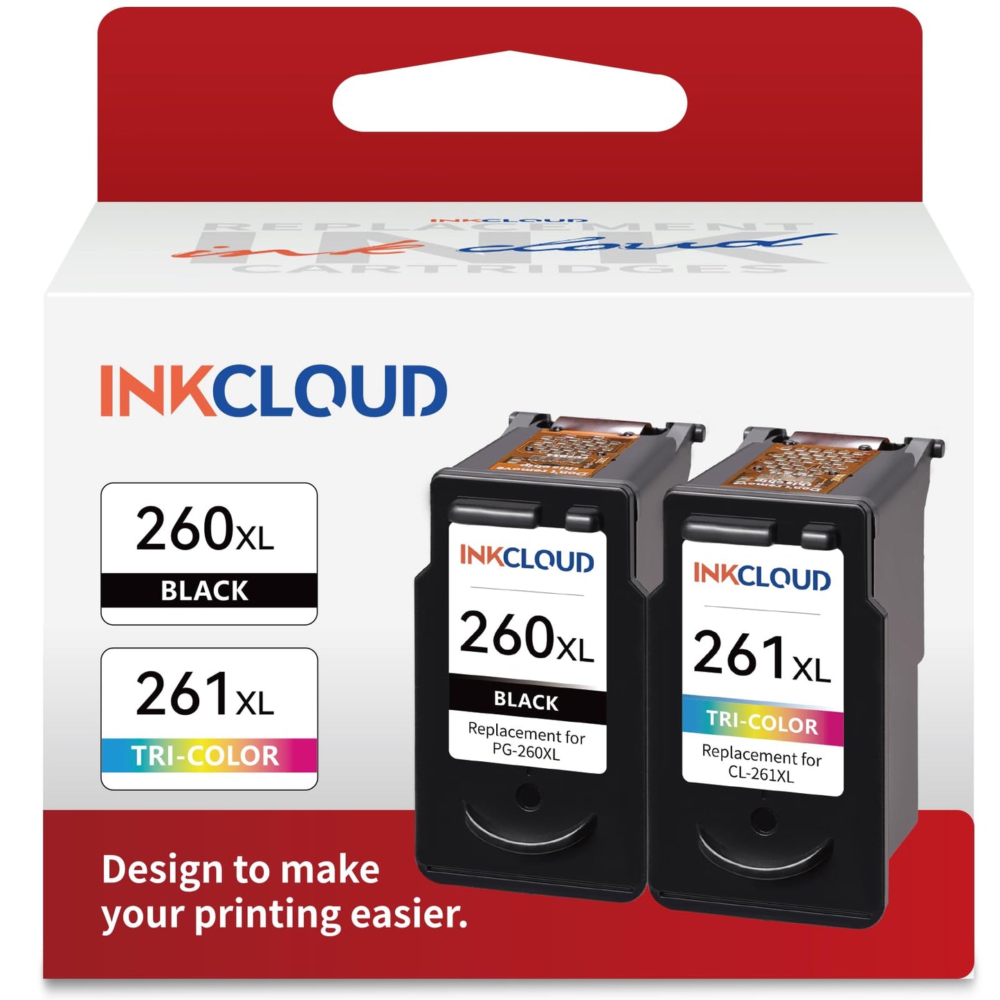 INKCLOUD Compatible Ink Cartridges Replacement for Canon PG-260 XL CL-261 XL 260XL 261XL Combo Pack for Canon TS5320 TS6420 TR7020 All in One Wireless Printer (1 Black,1 Tri-Color, 2Pack)