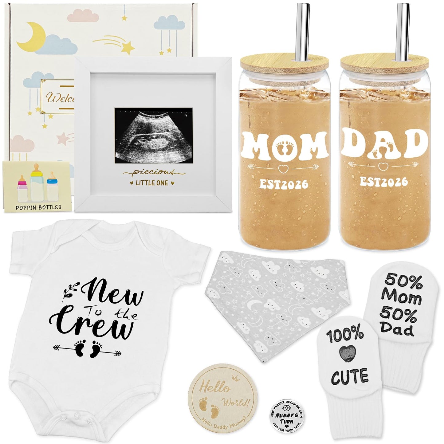 New Parents Gifts for Couples,Gender Reveal Gifts& Baby Shower with First Time Mom and Dad to Be Glass Cups Set 2026,New Mom Gifts,Pregnancy Gift for Expecting Moms,Newborn Baby Gift