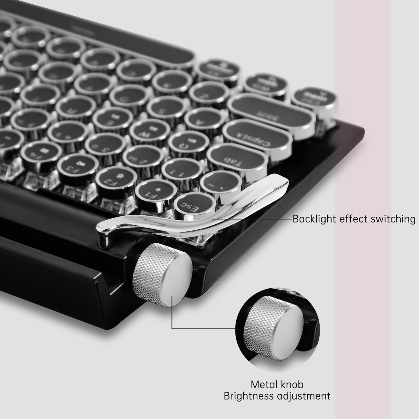 Typewriter Keyboard,Round Keycaps/White Backlit/Compact 75% Layout Keyboard for Windows/Mac/PC/Laptop (Black)