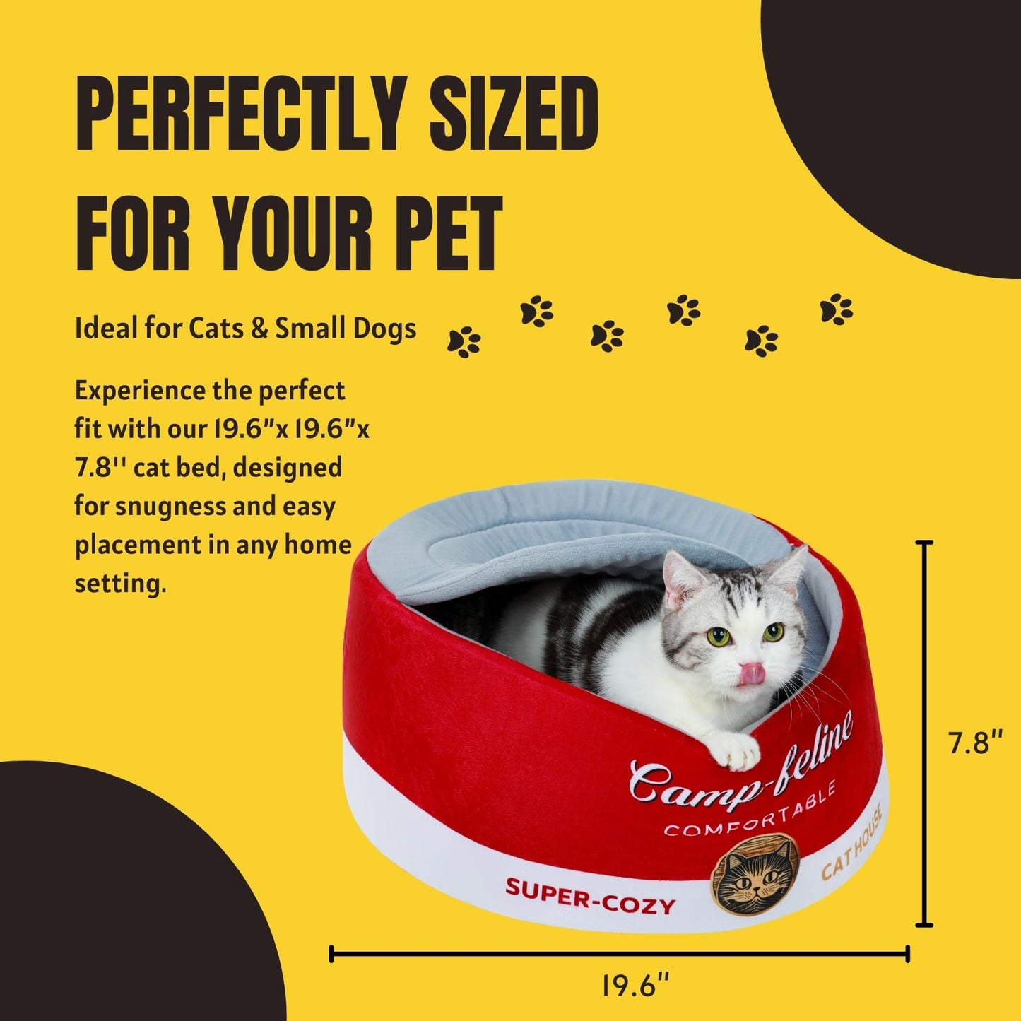 PECHVINO Can-Shaped Cat Bed – Ramen Bowl With Cover | Cute Enclosed Design With Ultra-Soft Cushion, Private & Cozy for Cats & Small Dogs