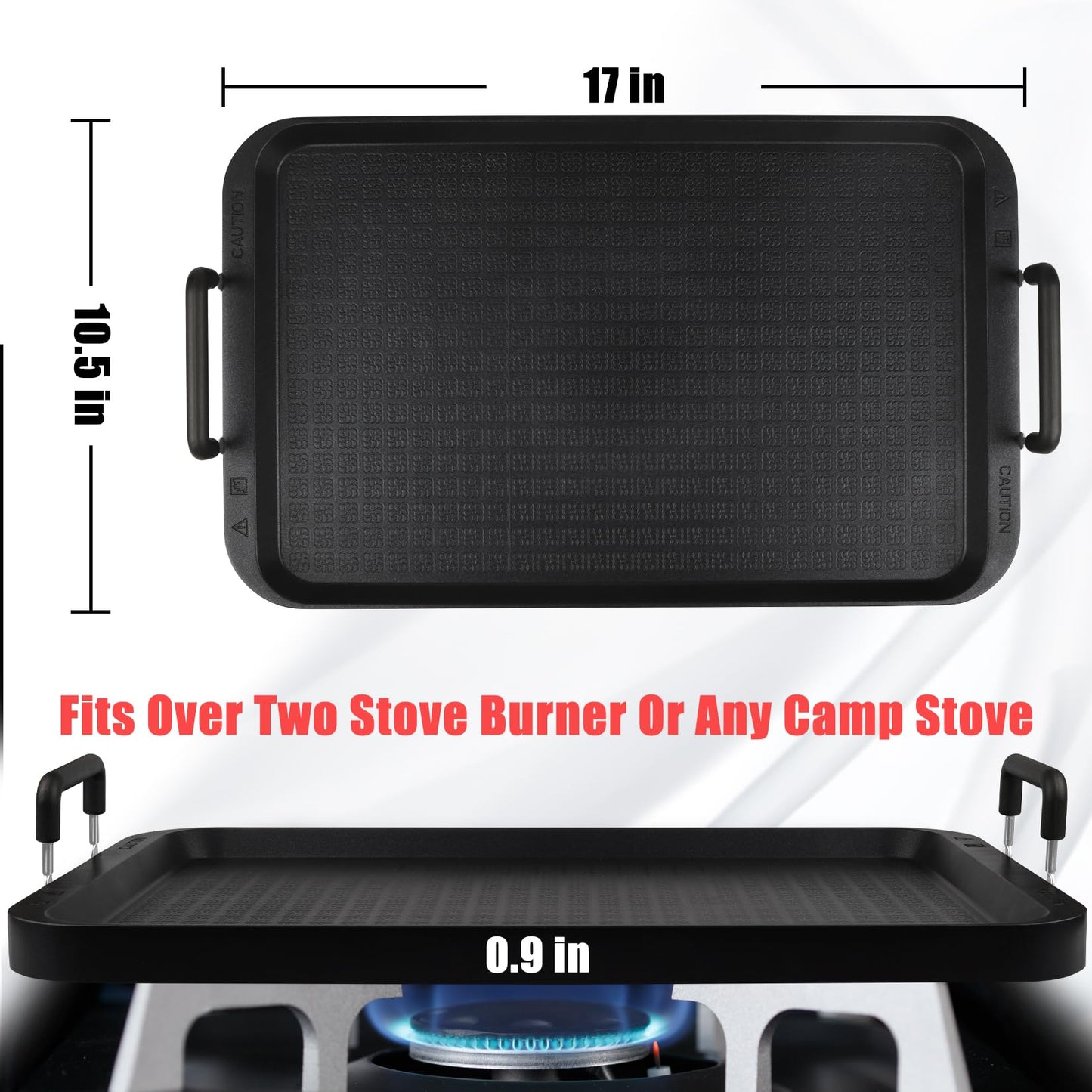 CukAid Stove Top Flat Griddle, 2 Burner Grill Pan for Glass Stove, Aluminum Pancake Griddle, Non-Stick for Gas Grill, Double Burner for Camping/Indoor
