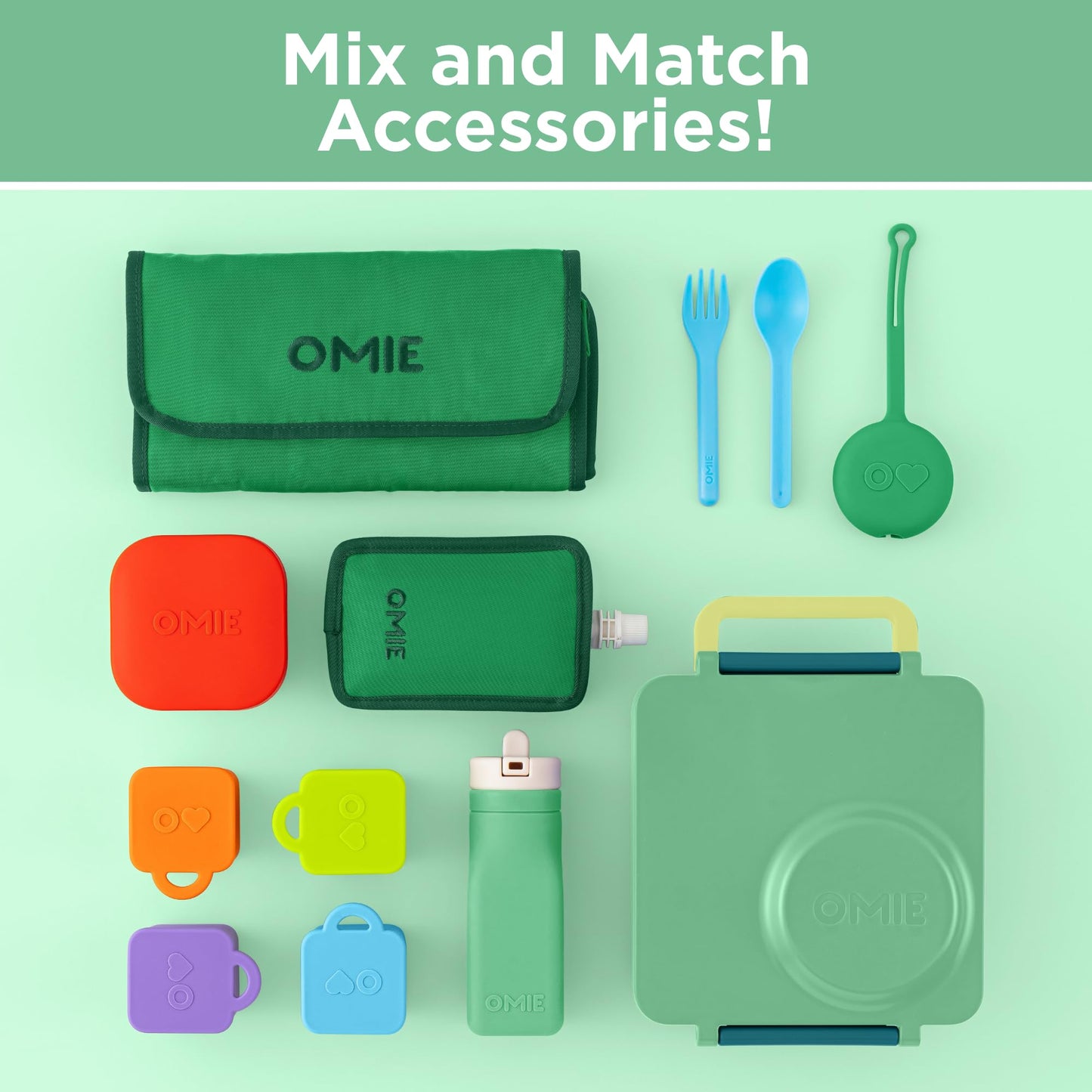 Omie OmieBox Bento Box for Kids - Insulated Lunch Box with Leak Proof Food Jar - 3 Compartments, 2 Temperature Zones - (Meadow)