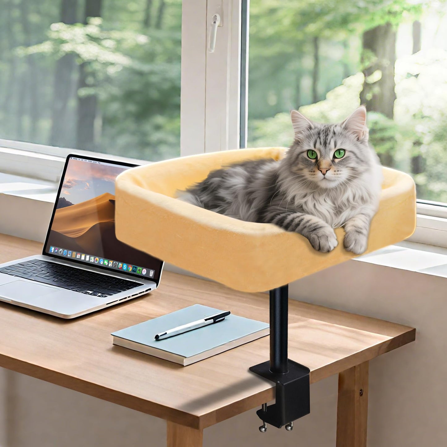 wavetoka Cat Desk Bed, Sturdy Cats Bed for Desk with Washable Cover, Dual-Sided Breathable Summer & Winter, Comfortable Soft Pet Nest Bed, Easy Assembly for Home Office/Study Room(undertint)