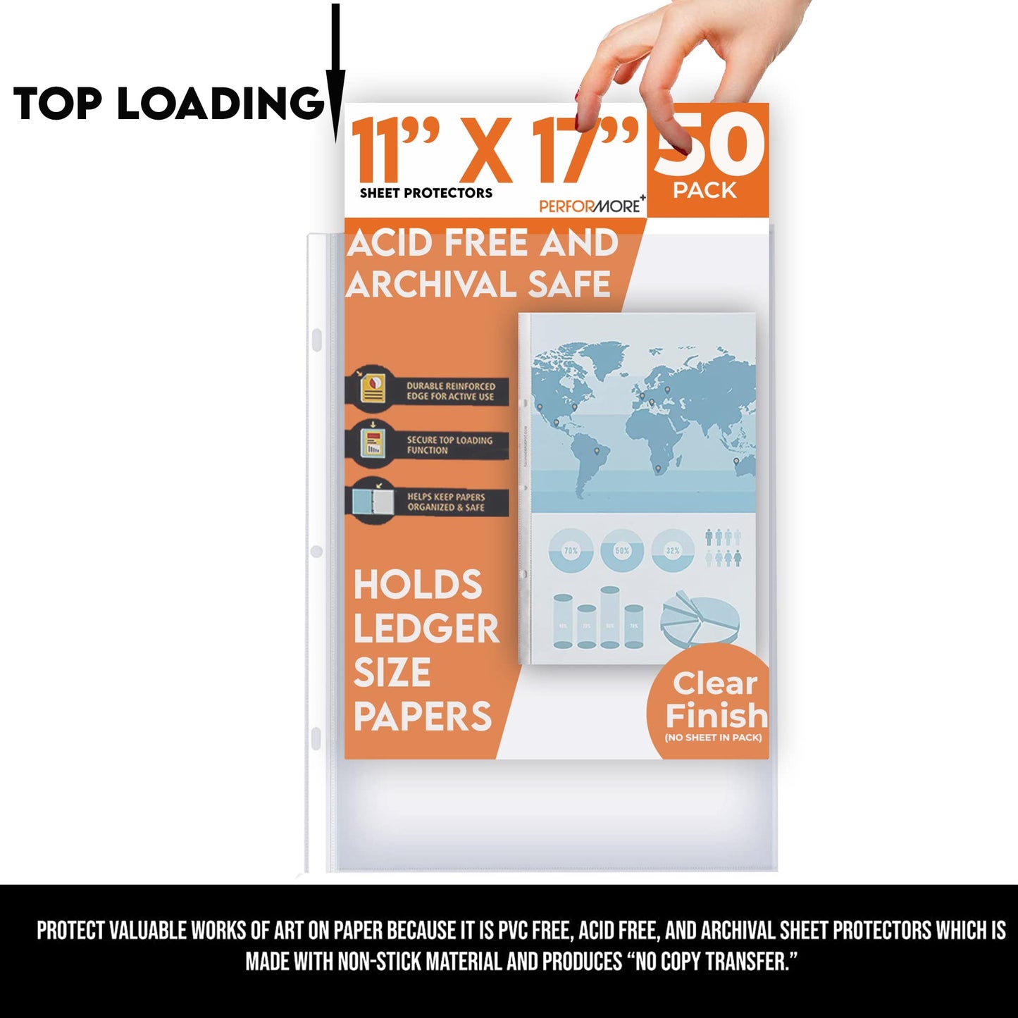 Performore 11 x 17 Sheet Protectors with 90 Microns Thick, Portrait View, Top Loading, Protect, Store and Display 11X17 Paper, Photographs, Prints, and Documents, 50 Pack