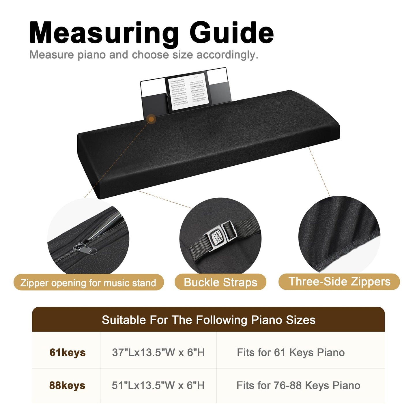 Explore Land Premium Piano Keyboard Dust Cover with Music Stand Opening - Stretchy Leather Piano Protector for 61-88 Keys Digital Electronic Piano (Black,88)