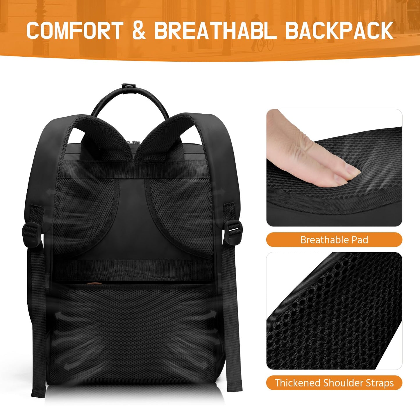 Maelstrom Laptop Backpack for Women Men, Waterproof Travel Backpack, Anti-Theft Computer Work Bag with Luggage Strap (Black-17.3Inch)