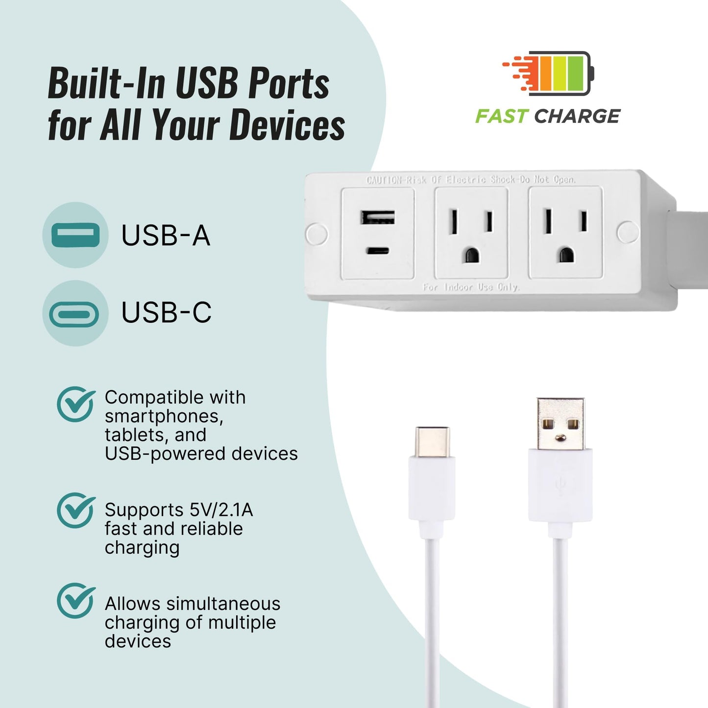 Electrical Outlet Extender,Access Hard-to-Reach Outlets! Features USB-A, USB-C, and 2 AC Outlets, Extends 17"-27", Rotates 180°,Use Behind Couches, Nightstands, Desks, and More- 1PCS