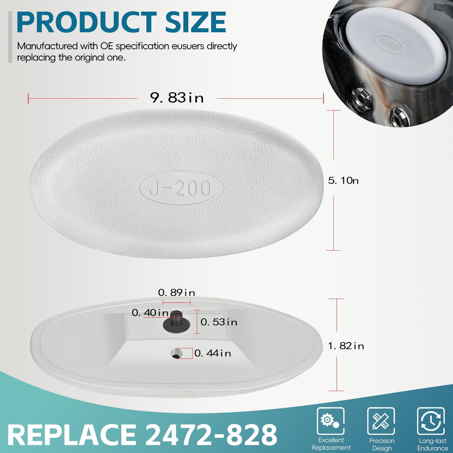 2 Pack 2472-828 Oval Spa Pillow for 2008+ Jacuzzi J-200 Series Hot Tubs J-230 J-235 J-245 J-270 J-275 J-280 Hot Tub Headrest Replacement Pillow