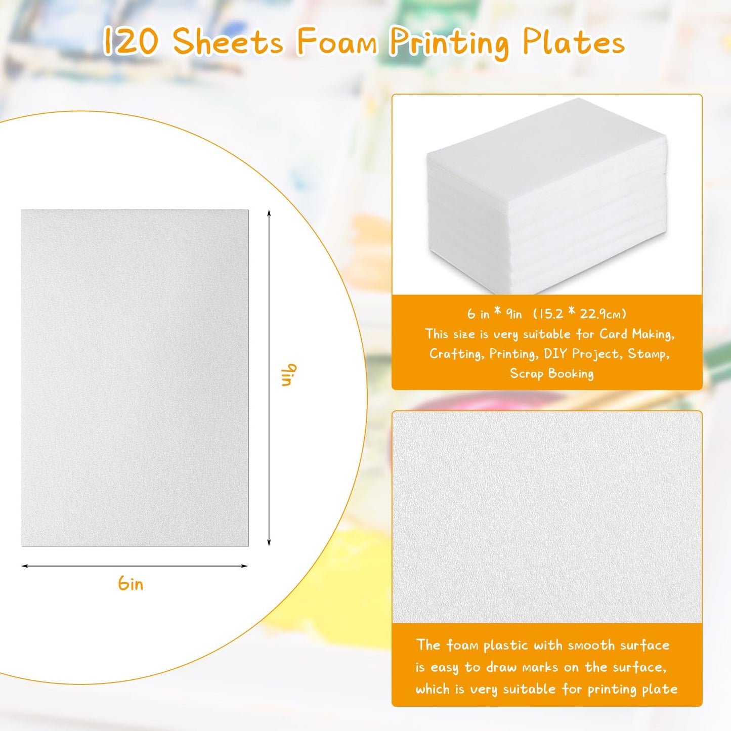 Cholemy 120 Pcs Foam Printing Plates 6 x 9 Inch White Foam Sheets 1/20 Inch Thick Board paper sheets for Card Making Crafting Printing DIY Project Stamp Classroom Scrap Booking
