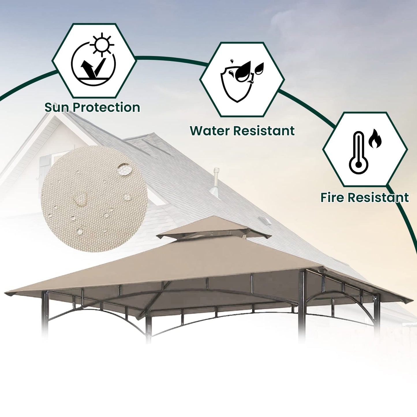 OLILAWN Grill Gazebo Replacement Canopy Roof, 5' x 8' Outdoor BBQ Gazebo Canopy Top Cover, Double Tired Grill Shelter Cover with Durable Polyester Fabric, Only Fit for Model L-GG001PST-F, Khaki