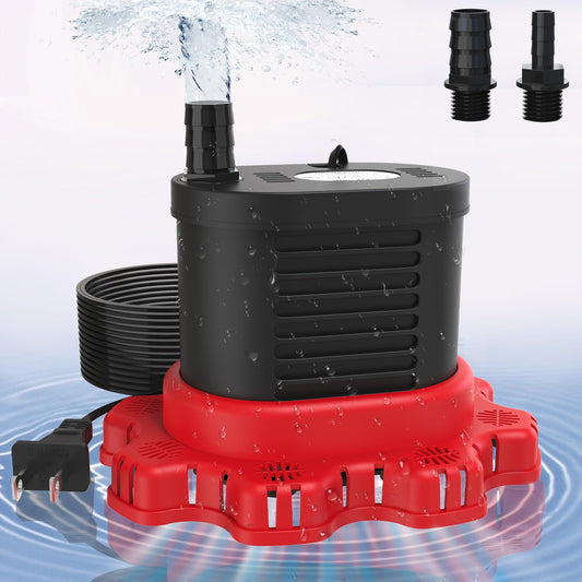 AgiiMan Pool Cover Pump Above Ground - 850 GPH Submersible Water Pump for Pool Draining, Portable Small Sump Pumps with 16' Drainage Hose and 25' Power Cord, 3 Adapters Black & Red
