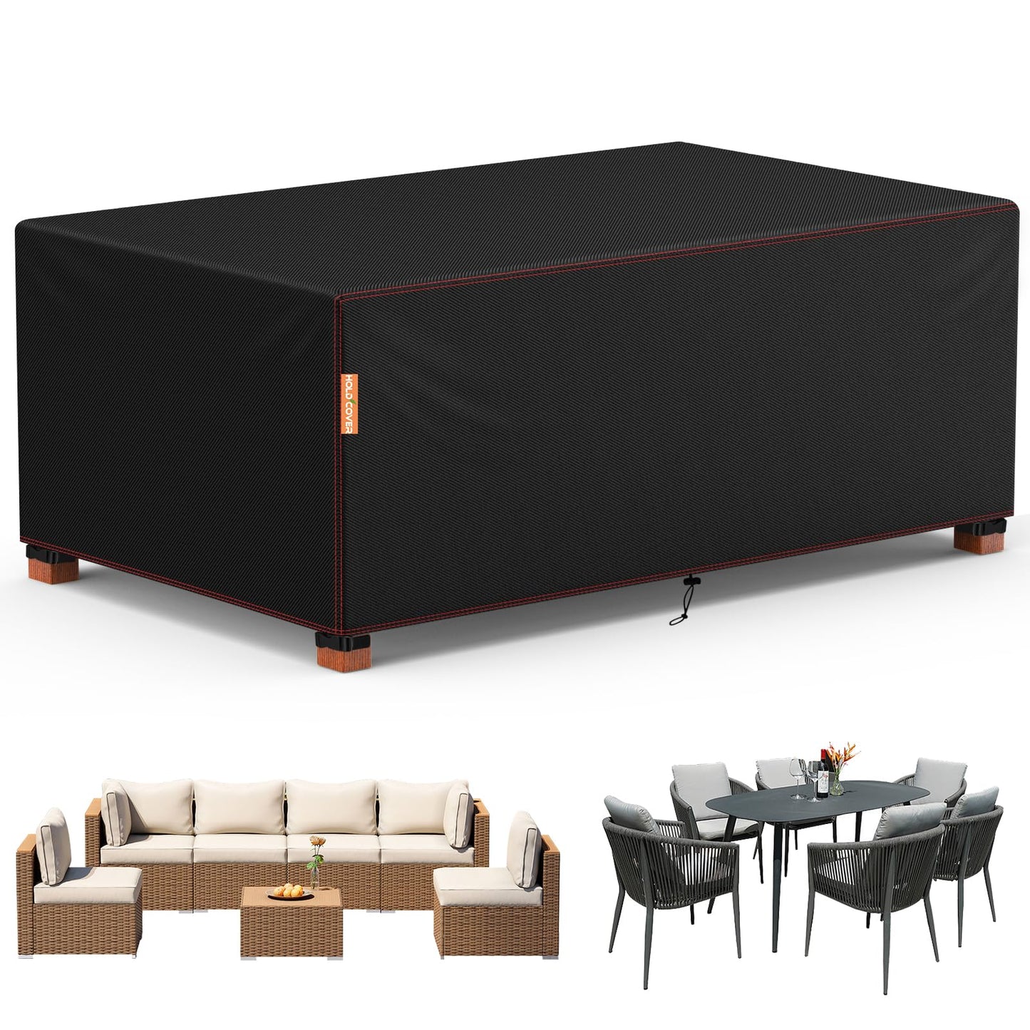 Patio Furniture Covers Waterproof , 420D Furniture Covers for Outdoor Sectional Sofa Set, Rectangular Outdoor Furniture Table and Chair Covers (Black-table covers, 138" L×103" W×36" H)