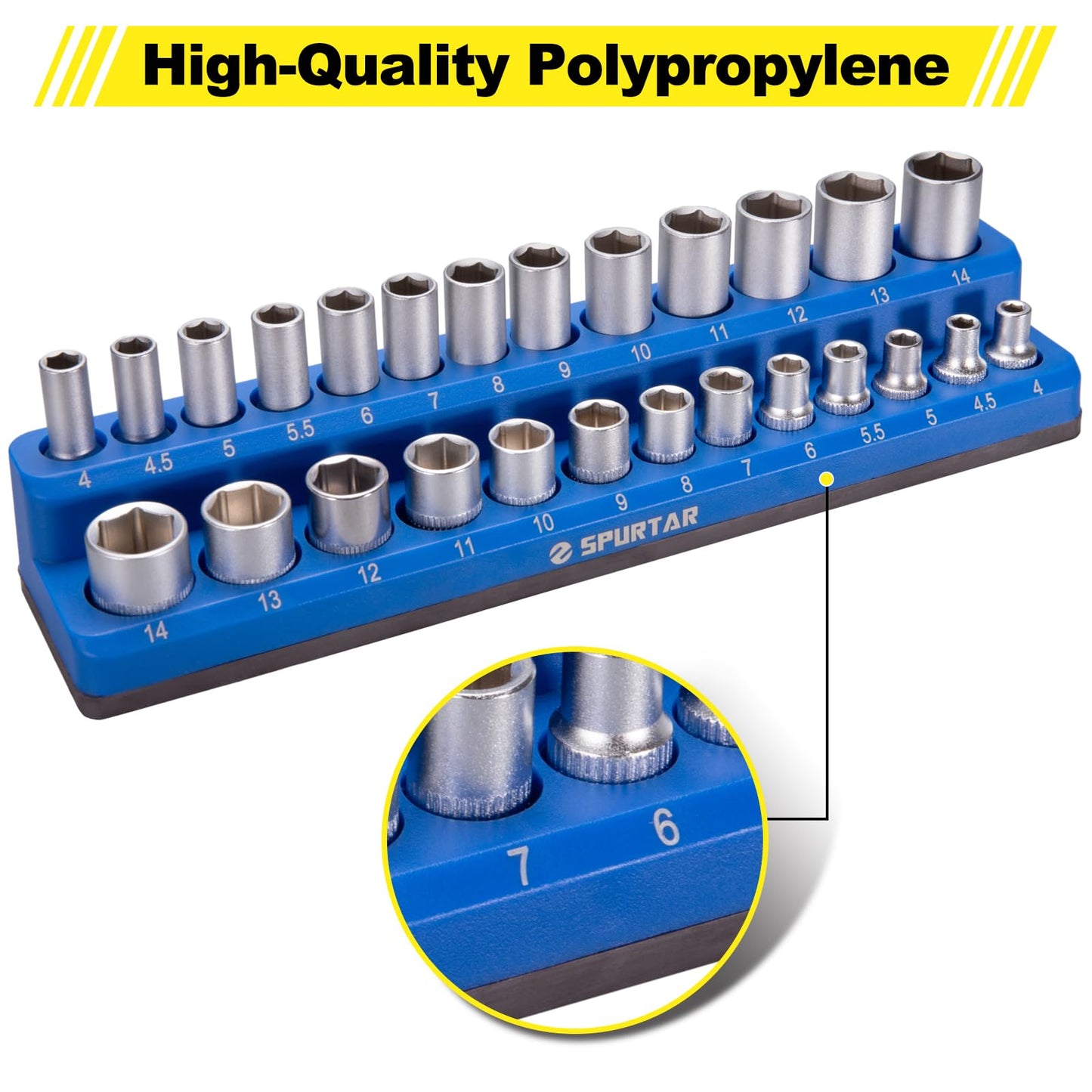 Spurtar Magnetic Socket Organizer 6 Pcs, Metric SAE Magnetic Socket Holder Includes 1/4-Inch, 3/8-Inch, 1/2-Inch Drive Metric SAE Trays, Holds 143 Standard Size and Deep Size (Sockets Not Included)