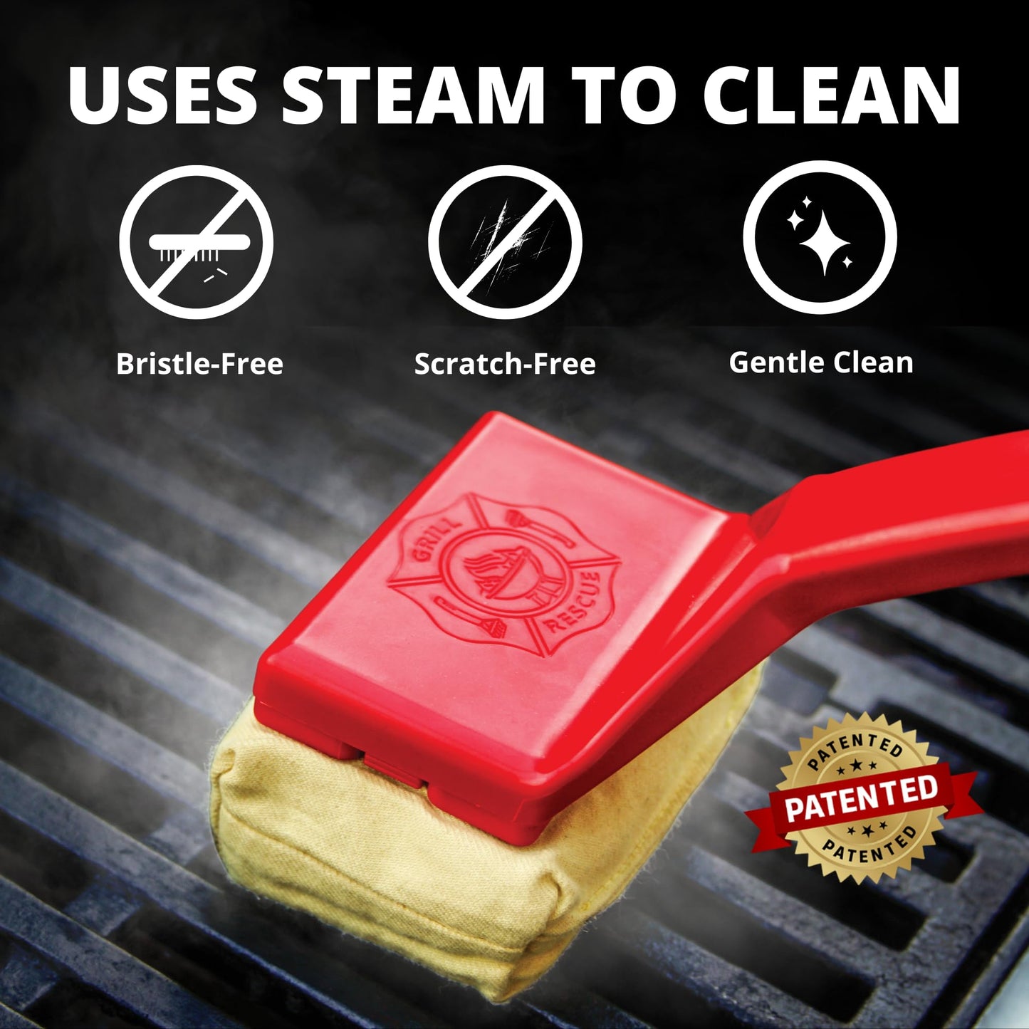 Grill Rescue BBQ Replaceable Scraper Cleaning Head, Bristle Free - Durable and Unique Scraper Tools for Cast Iron or Stainless-Steel Grates, Barbecue Cleaner (Non-Scraper Brush)