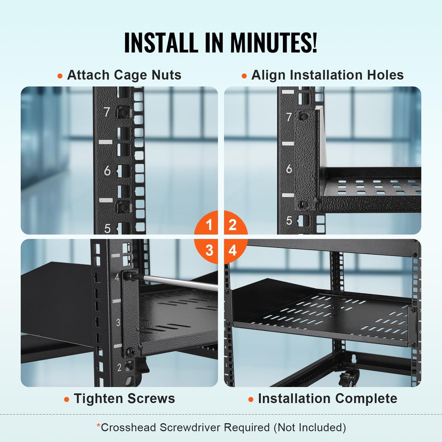 VEVOR 2U Server Rack Shelf, Universal Vented Rack Mount Cantilever Tray for 19 inch Network Equipment Rack & Cabinet, 16" Deep Rack Mount Shelf, Weight Capacity 50 lbs Wall Mount Rack Shelf