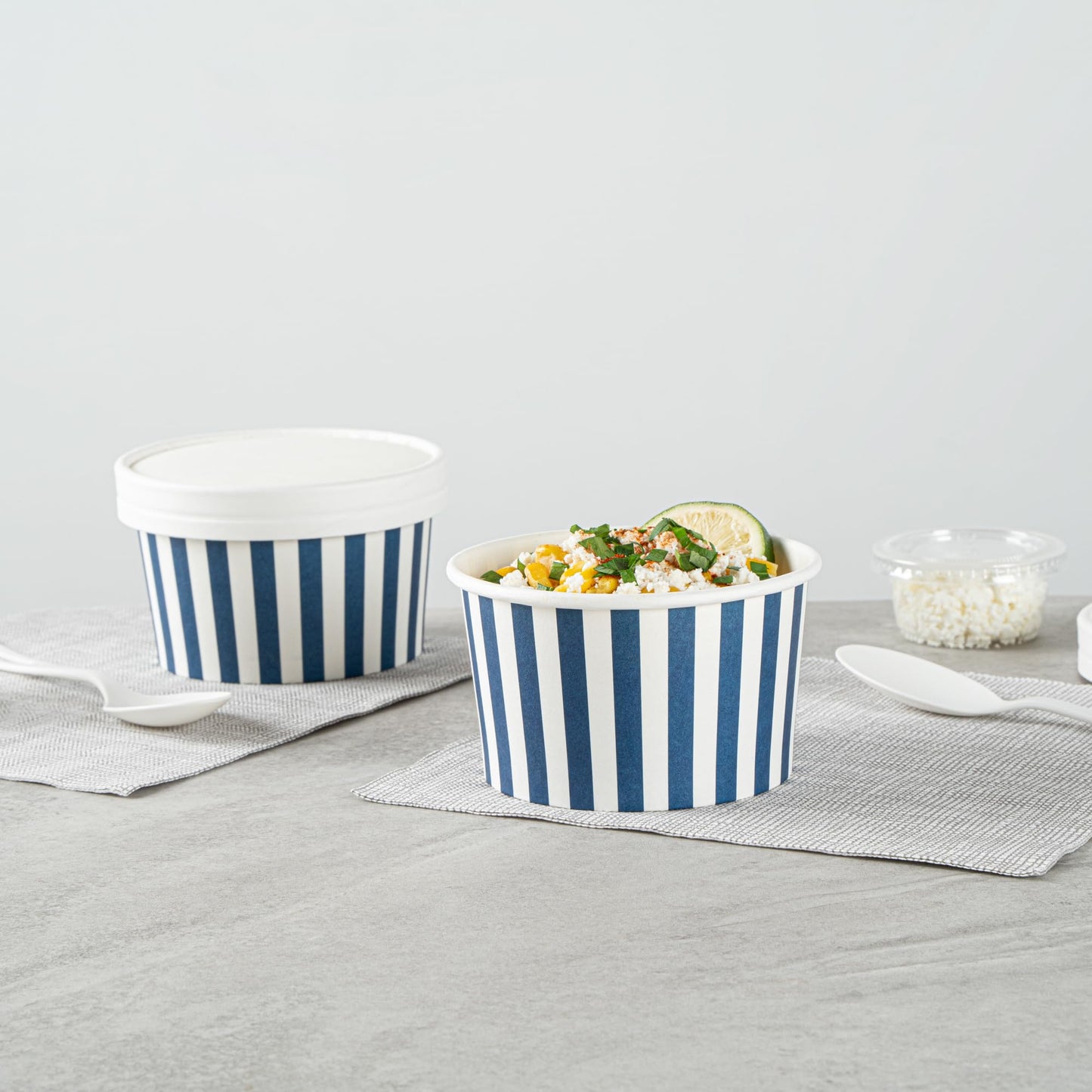 Coppetta 12 Ounce Dessert Cups, 50 Disposable Ice Cream Cups - Lids Sold Separately, Sturdy, Blue And White Paper FroYo Bowls, Striped, For Hot And Cold Foods, Perfect For Gelato - Restaurantware
