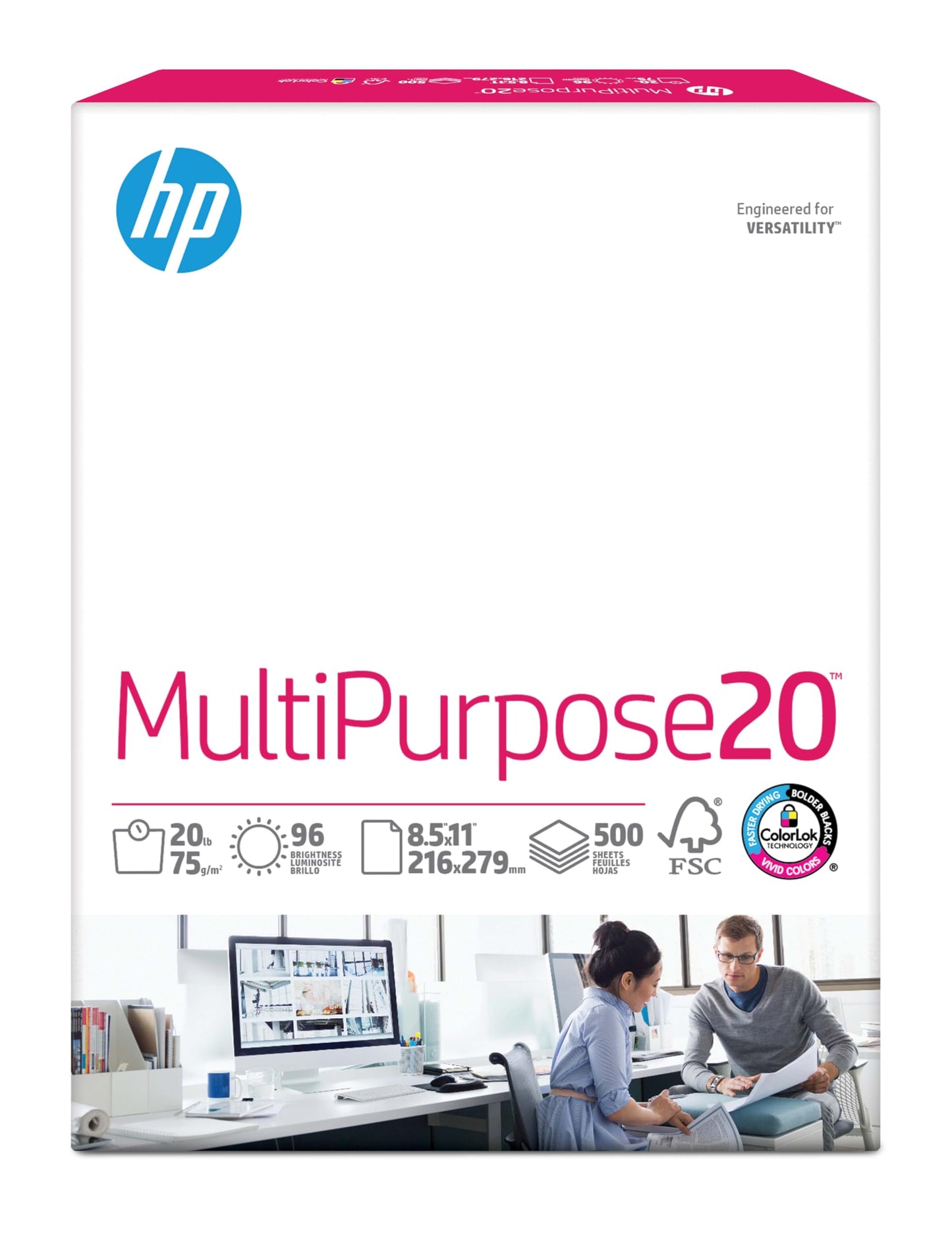 HP Printer Paper 8.5x11 MultiPurpose 20 lb 3 Ream Case 1500 Sheets 96 Bright Made in USA FSC Certified Copy Paper HP Compatible 112530C