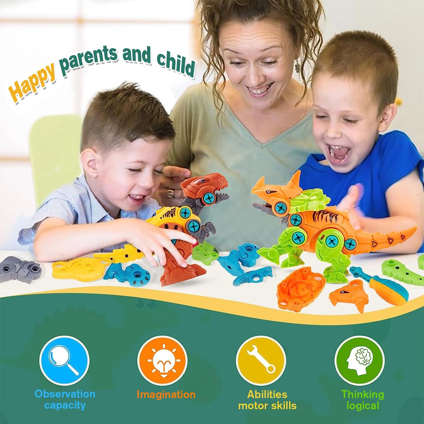 Jasonwell Kids Building Dinosaur Toys - Boys STEM Educational Take Apart Construction Set Learning Kit Creative Activities Games Birthday Gifts for Toddlers Girls Age 3 4 5 6 7 8 Years Old (4PCS)