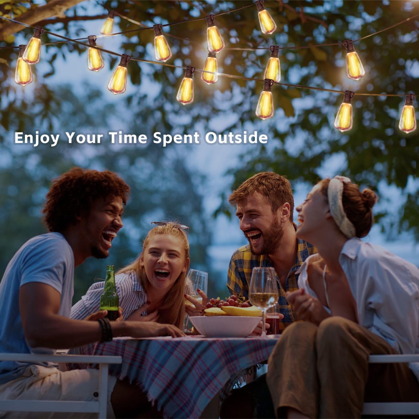 ST38 Outdoor 100FT String Lights with Remote, Waterproof Patio Lights with Dimmer and Timer, Outside Hanging Lights with 50+2 Shatterproof LED Edison Bulbs for Gazebo Backyard Deck Balcony 2200K