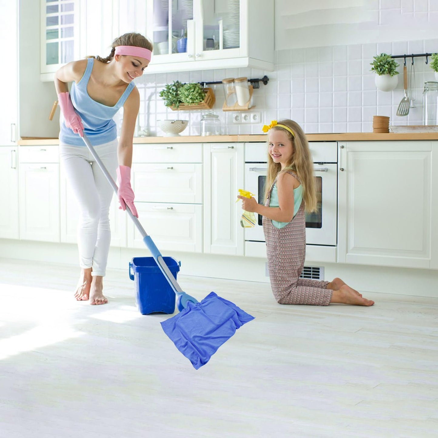 20" x 30" Extra Large Microfiber Cleaning Cloth, 6 Pcs Washable Reusable Large Floor Cloth Rags, Microfiber Towels for Mop Cleaning Office Bathrooms Housekeeping (Blue, White)