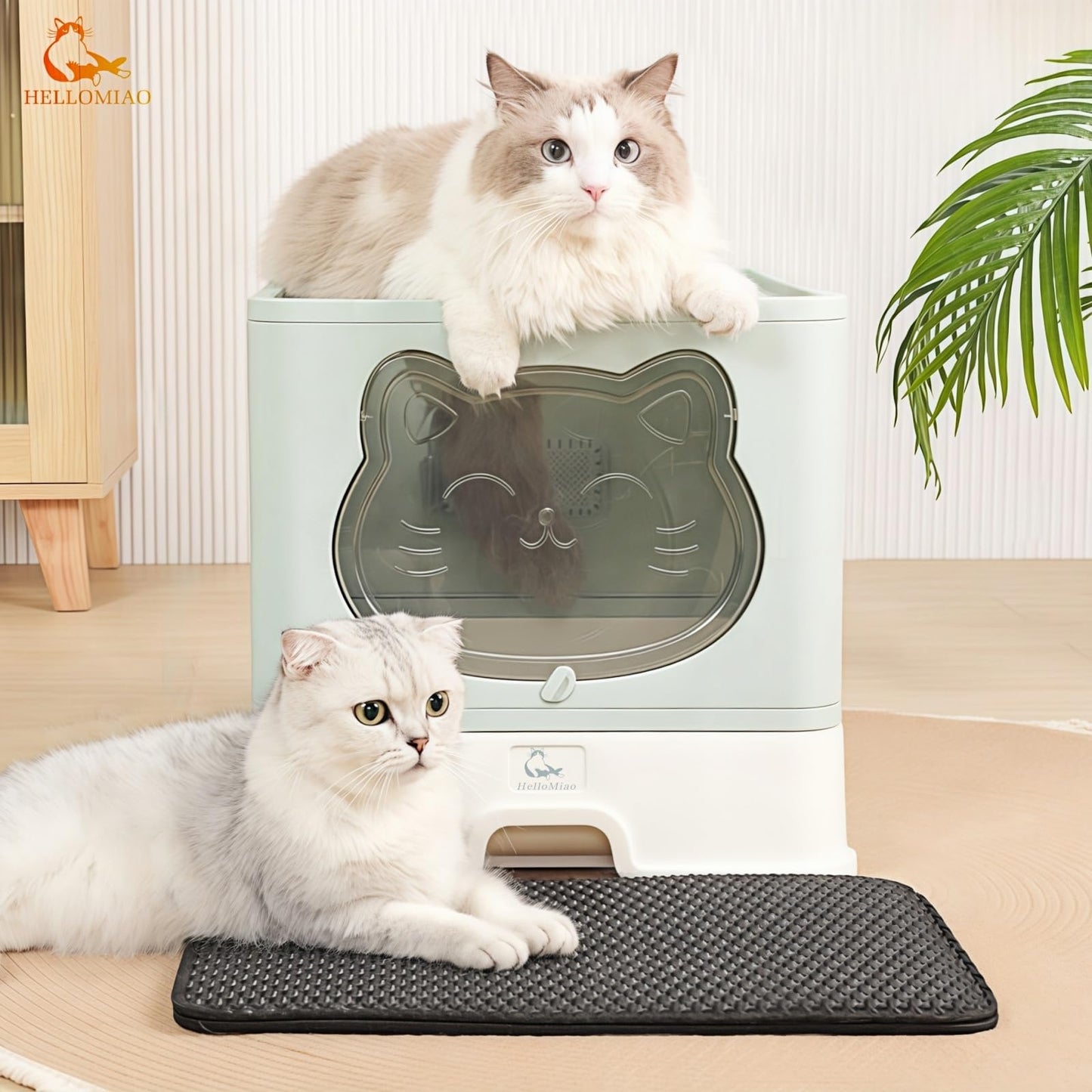 HelloMiao Fully Enclosed Cat Litter Box with Lid, Foldable Extra Large Cat Toilet, Drawer Type Cat Litter Tray with Plastic Scoop, Suitable for Cats Under 17.6Ib(8kg)