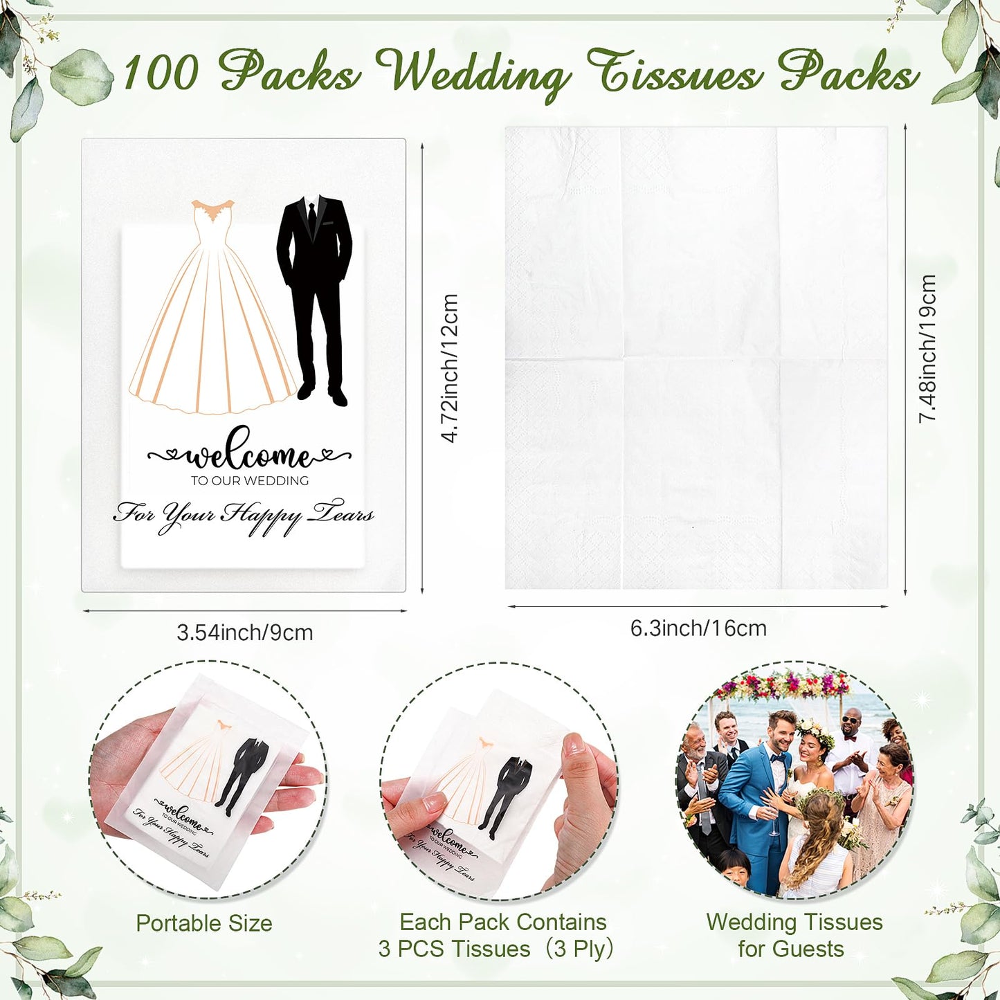 Beeveer Happy Tears Tissue Packs for Wedding 1 Wood Sign 100 Pcs 3 Ply for Your Happy Tears Wedding Tissues for Hotel Guests Party Supplies