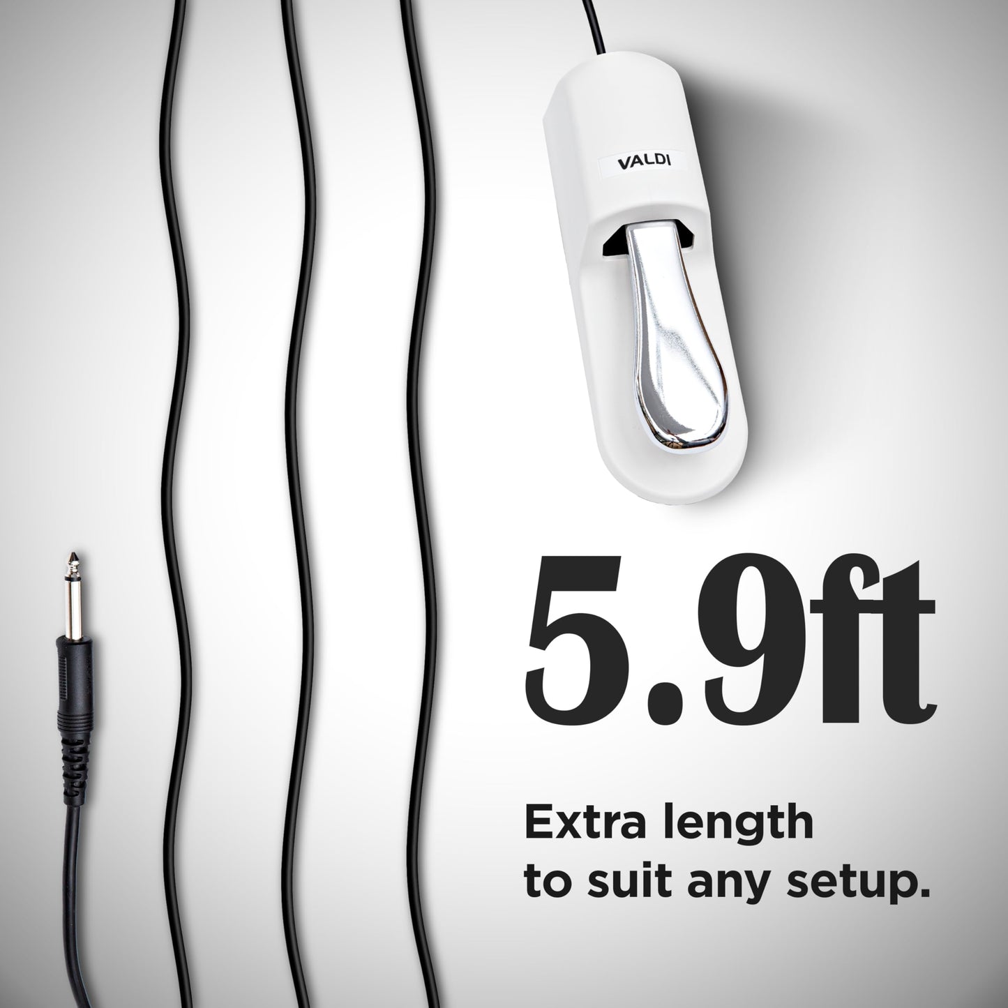 VALDI BP-3 Sustain Pedal White - Universal Pedal for Keyboard Piano, Digital Pianos, MIDI Keyboards & Synths - Conversion Switch for All Brands - 1/4'' Jack, Anti-Slip Design, Extended Cable