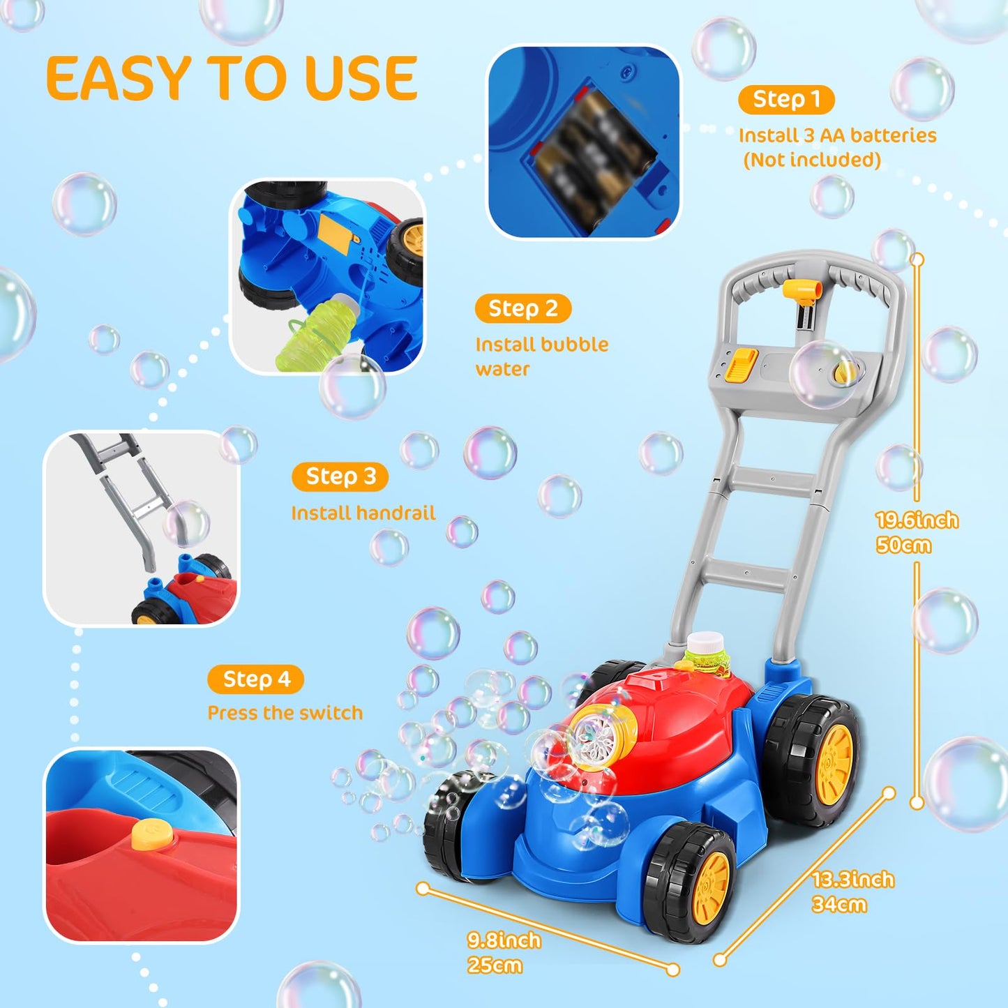 Cooldele Bubble Lawn Mower for Toddlers, Outdoor Bubbles Machine Toy for Kids - Lights and Music Bubble Mower, Birthday Gifts for Toddlers & Kids Ages 2-3 4-5