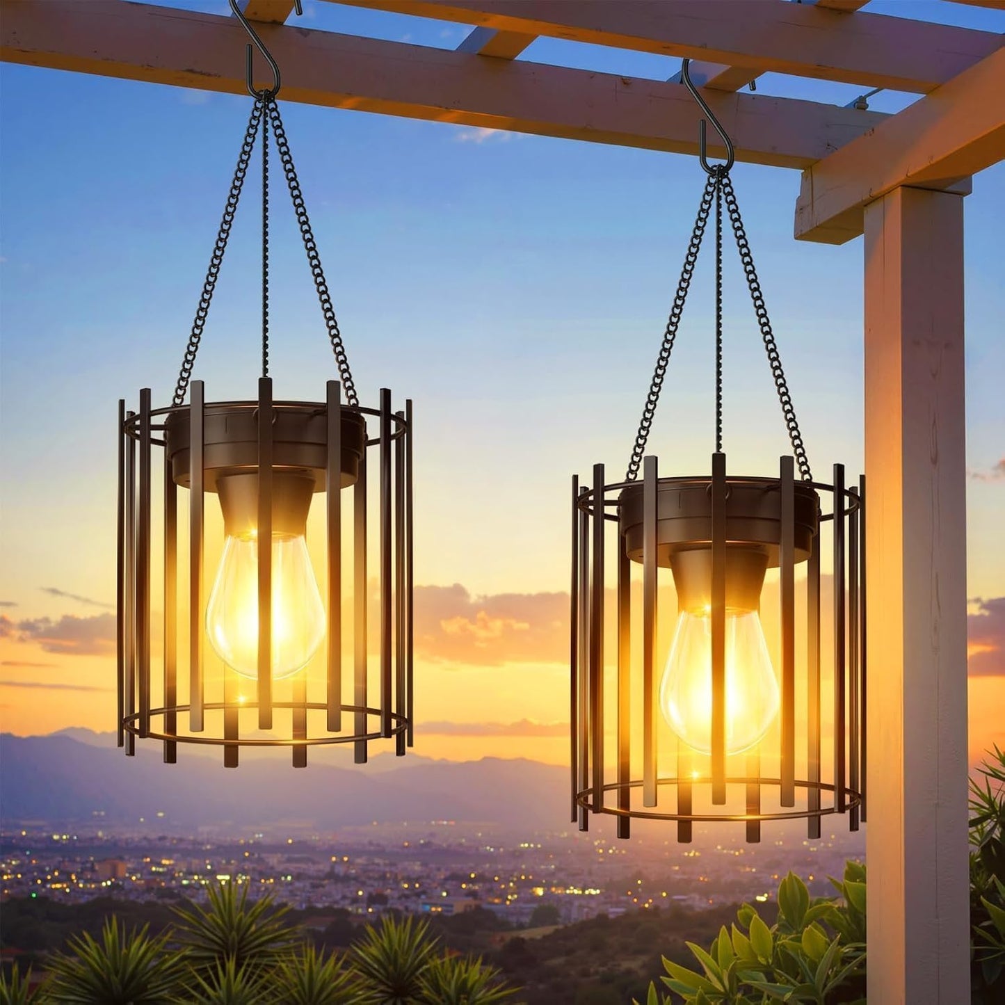 KOOPER Solar Lanterns Outdoor Waterproof, 14.56" Upgraded Bright Hanging Solar Lights Outdoor Lanterns Decorative, Auto ON/Off Metal Hanging Lantern Lights for Pathway Yard Patio Garden Decor 2 Pack