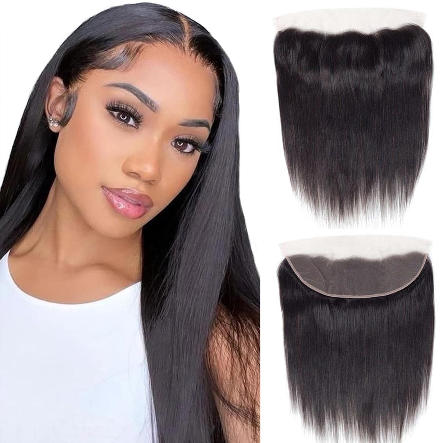 13x4 Lace Frontal Straight Closure Ear To Ear HD Lace Closure 100% Remy Human Hair Straight Closure Natural Black 180% Density (13X4 Straight, 22 Inch)