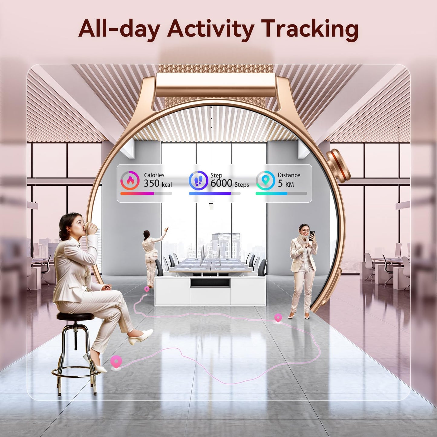 aeac Smart Watch for Women, AMOLED Ultra-Clear Screen Activity Trackers with Heart Rate/Sleep/SpO2 Monitor, Waterproof Fitness Smartwatch for iPhone/Samsung/Android（Gold）