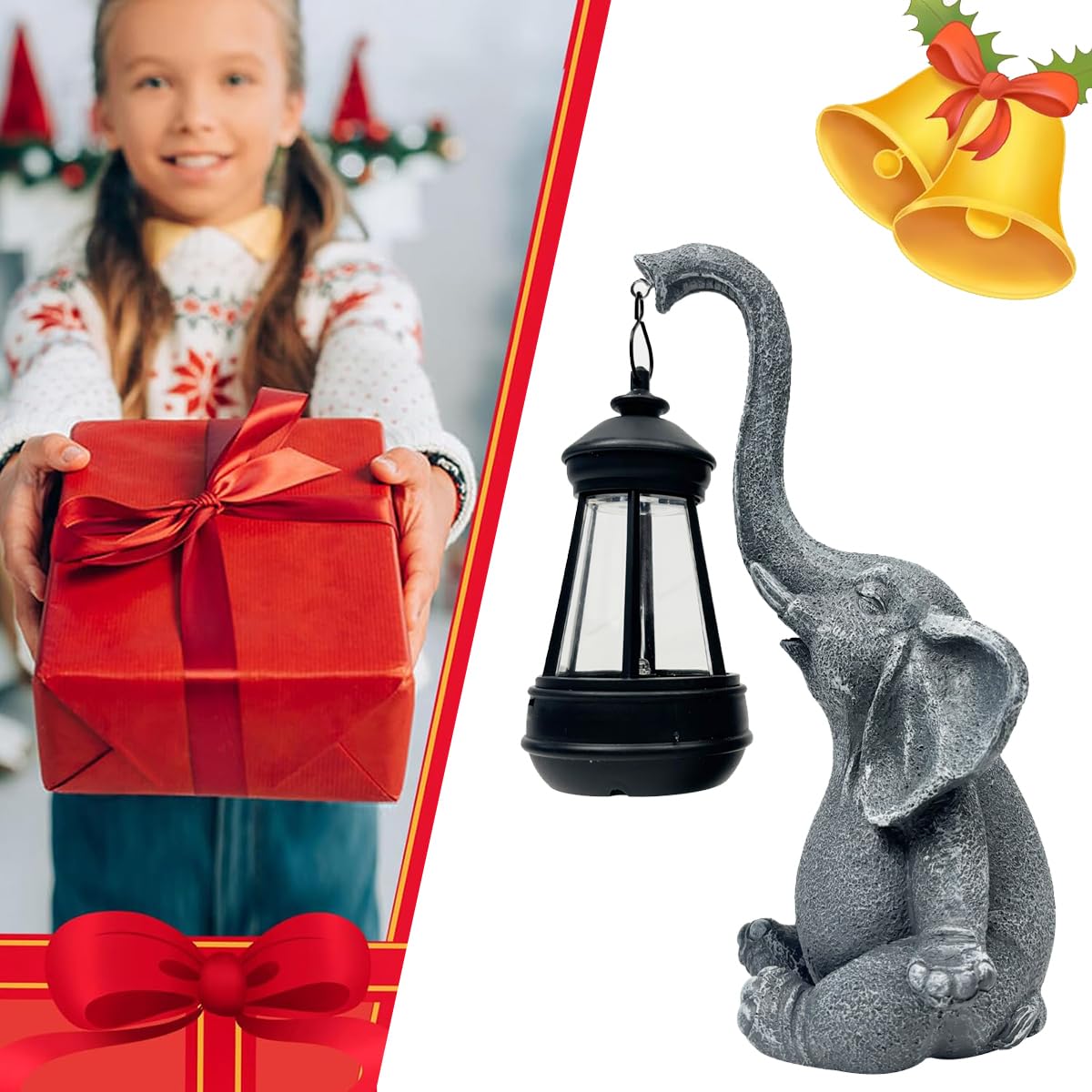HY-MS Outdoor Solar Elephant Statues Lights, Elephant Statue Decorations for Yard, Patio, Lawn,Outside Garden, Lucky Elephant Gifts for Women, Men or Daughter