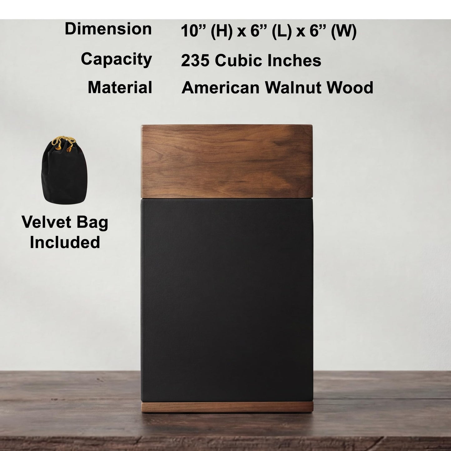 AspenStudio Black Walnut Wooden Cremation Urn for Adult Human Ashes Handcrafted Urn by Aspen Studio