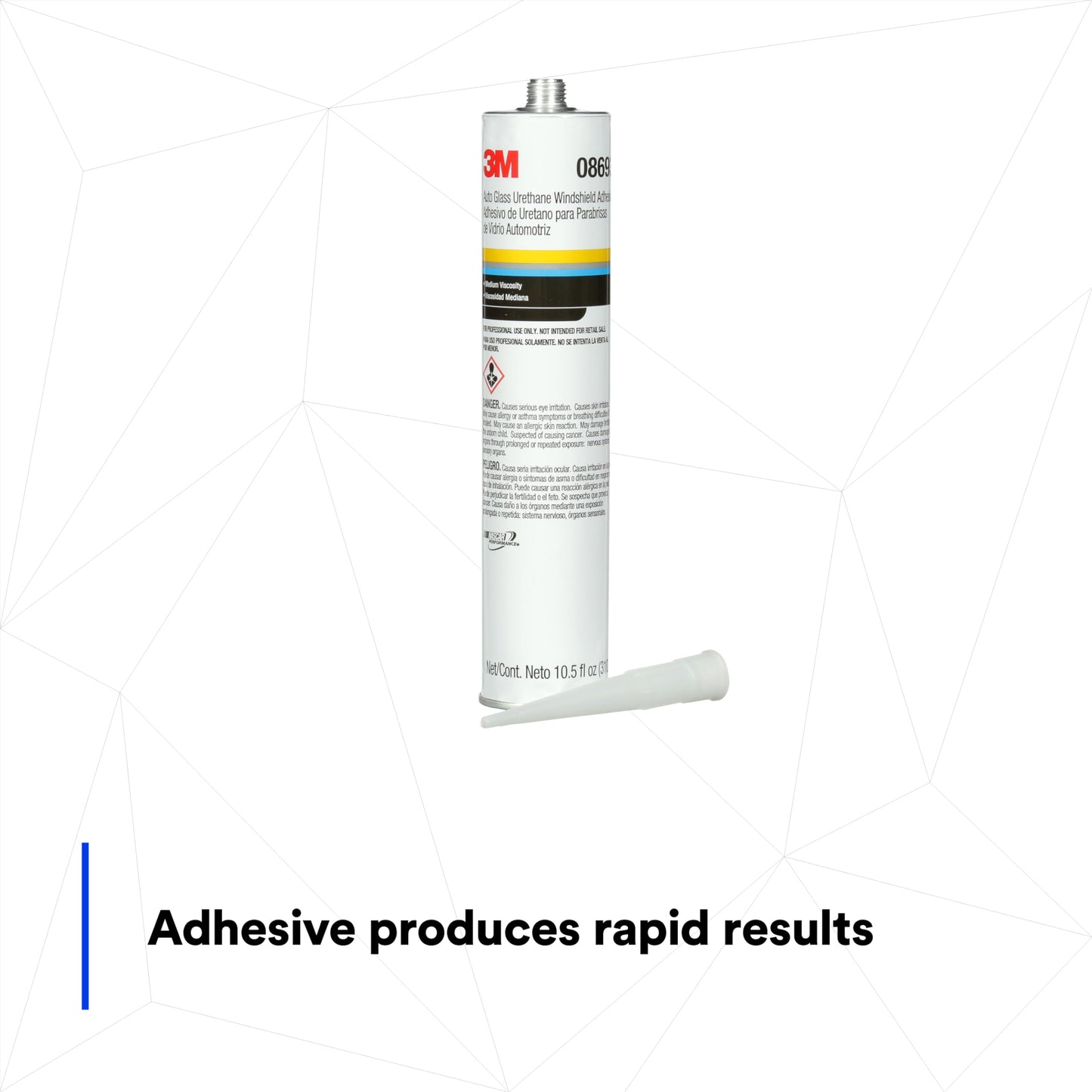 3M Auto Glass Urethane Windshield Adhesive, 08693, Medium Viscosity, High-Strength, Fast-Curing, 310 mL/10.5 fl oz Cartridge, White