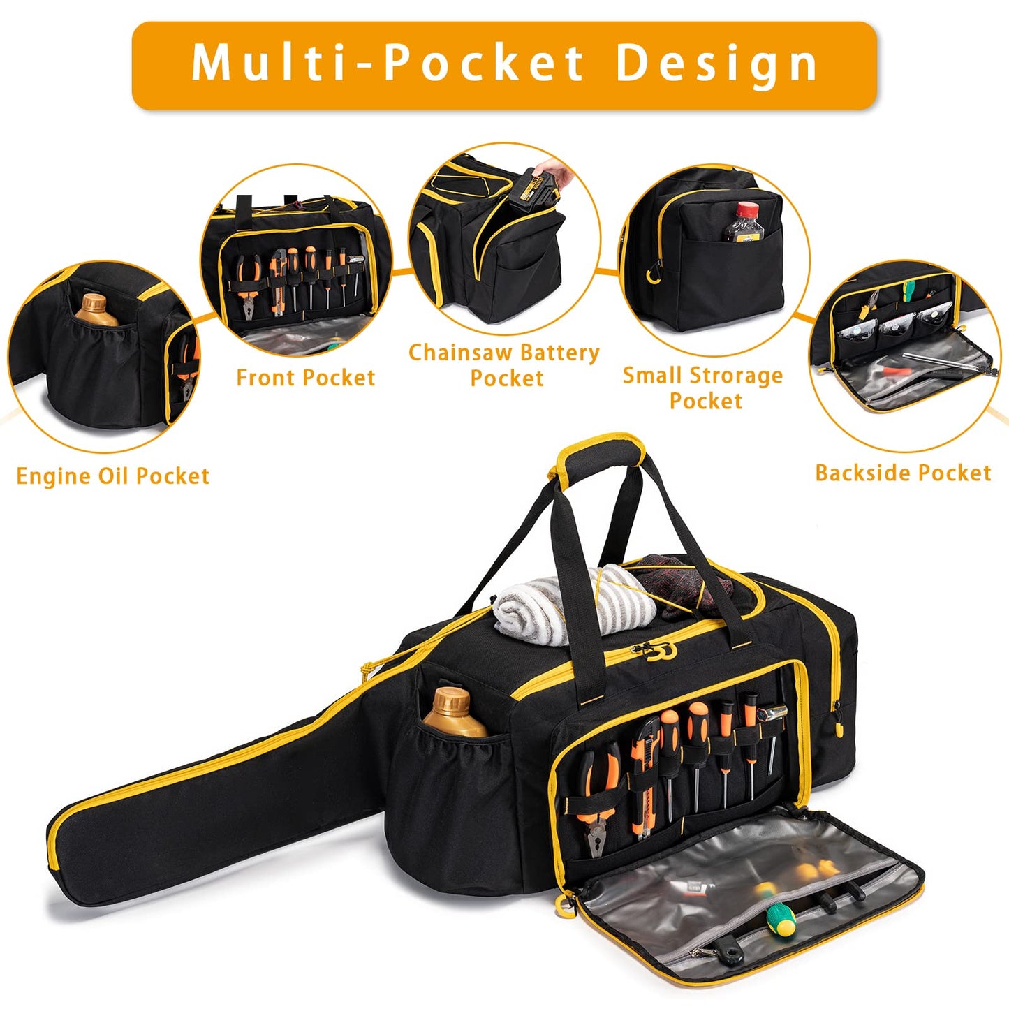 BABEYER Chainsaw Case, Durable Chainsaw Bag Compatible with Greenworks, EGO Power+, Dewalt 14''/16''/18'' Cordless Chain Saw & Accessories-Black