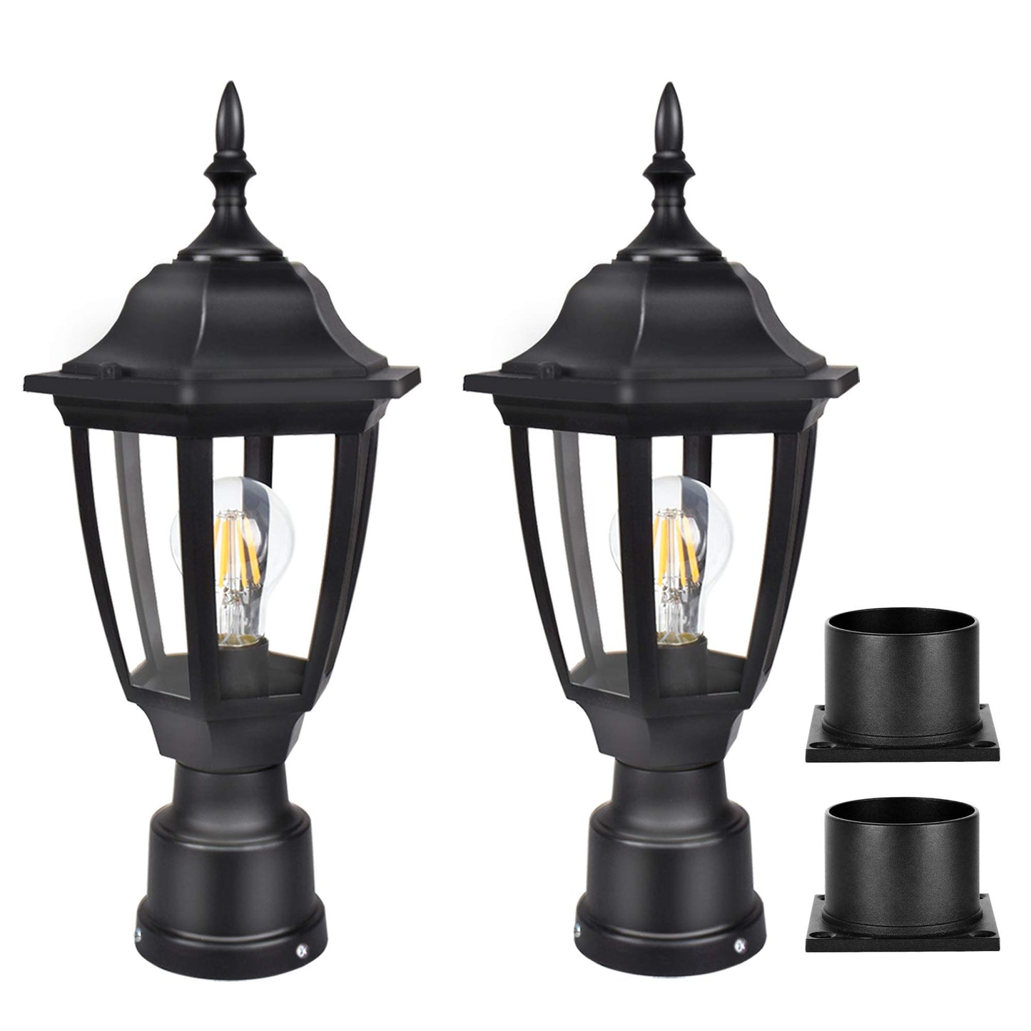 FUDESY Outdoor Post Lights, Electric Exterior Lamp Post Light Fixture with Pier Mount Base, LED Bulb Included, Anti Corrosion Black Plastic Materials, Pole Lanterns for Garden, Patio, Pathway