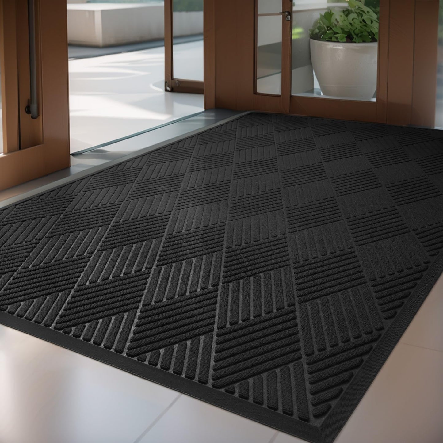 Front Door Mat Outdoor Indoor Welcome Mat Non Slip Rubber Doormat Absorbent Entryway Rug Entrance Mat Entry Rug Dirt Scraping Shoe Mat Black 60X120cm