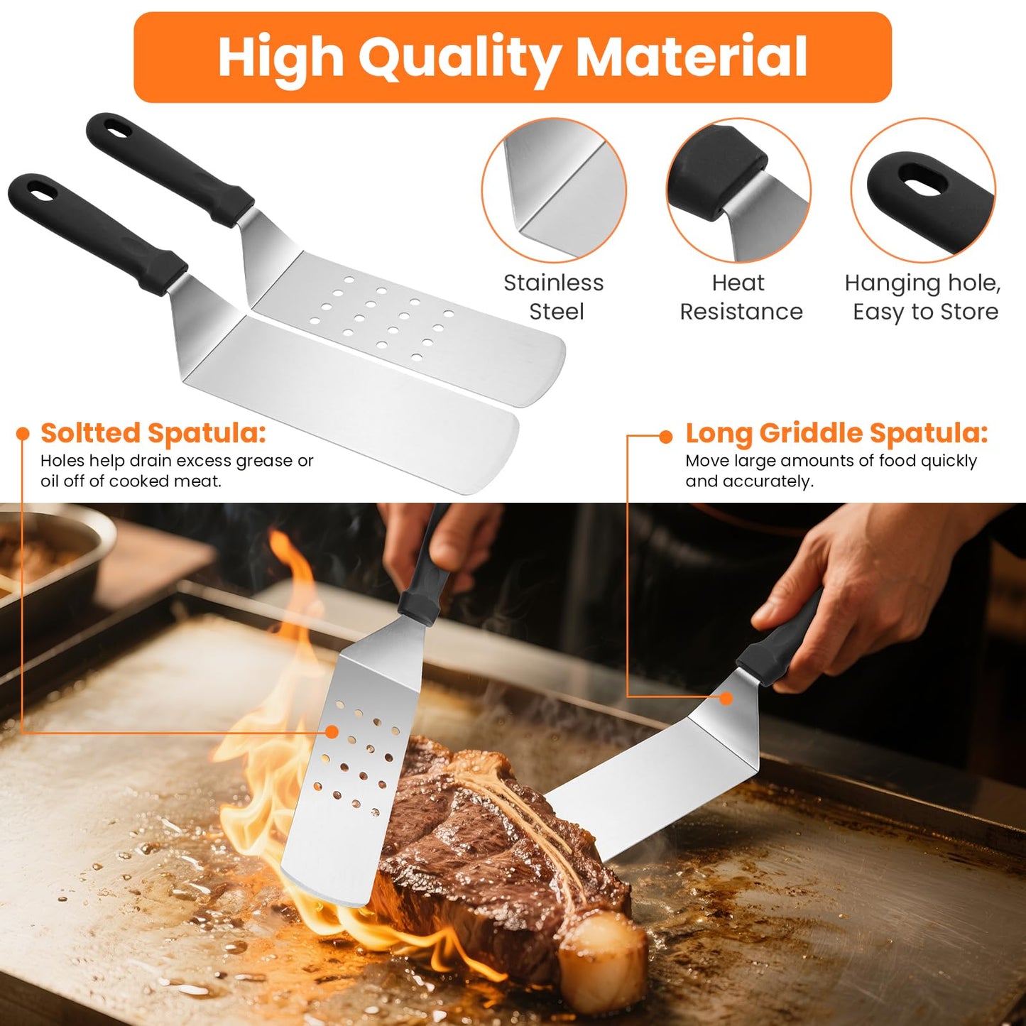 29PCS Griddle Accessories Kit, Flat Top Grill Accessories Set, Flat Top Grill Accessories Tools with Metal Spatula Set, Burger Press, Melting Dome, Scraper, Tongs, Carry Bag for Outdoor BBQ