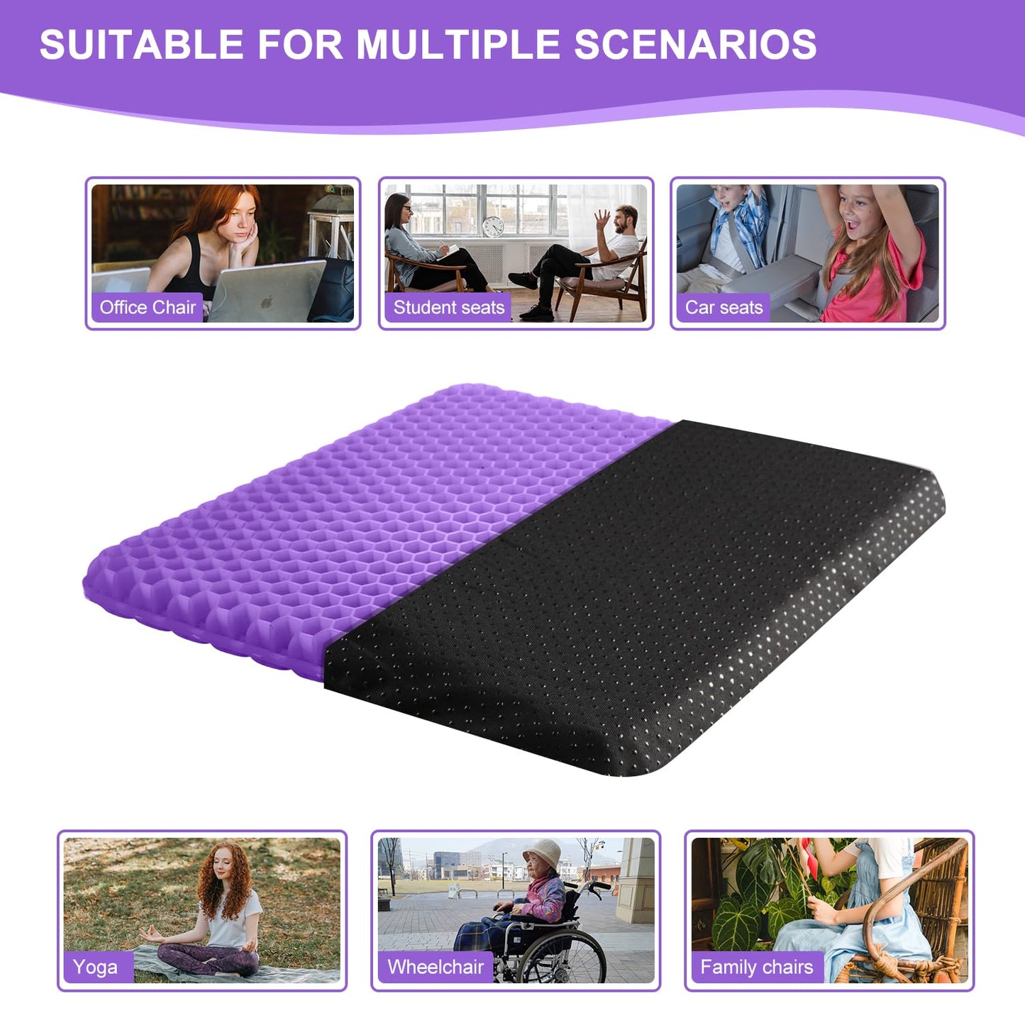 Large Gel Seat Cushion for Long Sitting with 2 Non-Slip Cover- 45 x 45cm,Soft & Breathable,Seat Cushion for Desk Chair,Wheelchair,Car,Stadium,Airplane,Blue Support,Office Chair,air Plane,bleacher