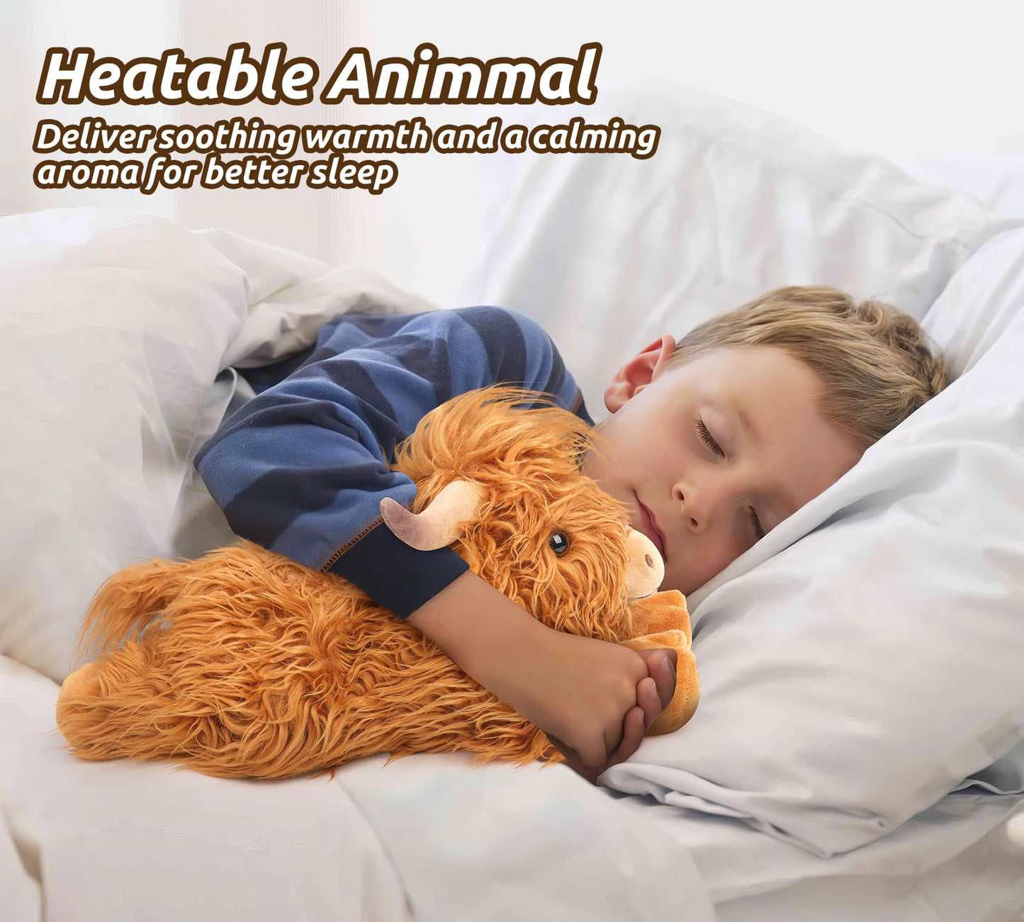 Highland Cow Stuffed Animals, Microwavable Stuffed Animal Adorable Fluffy Cow Plush for Warmth Comfort, Heatable Coolable Lavender Scent Cow Toys, Cute Soft Plushie Highland Cattle Gift for Kids Adult