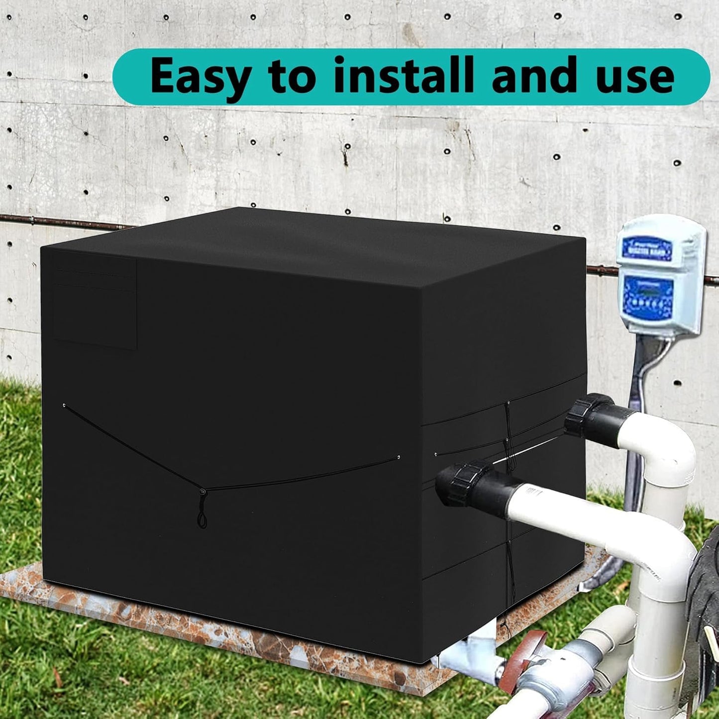 39.7X 33.8X 30.7in Outdoor Pool Heater Cover - 600D Waterproof Pool Thermopump Cover - Adjustable Pool Motor Enclosure Blankets for Pump Outside Units Protection