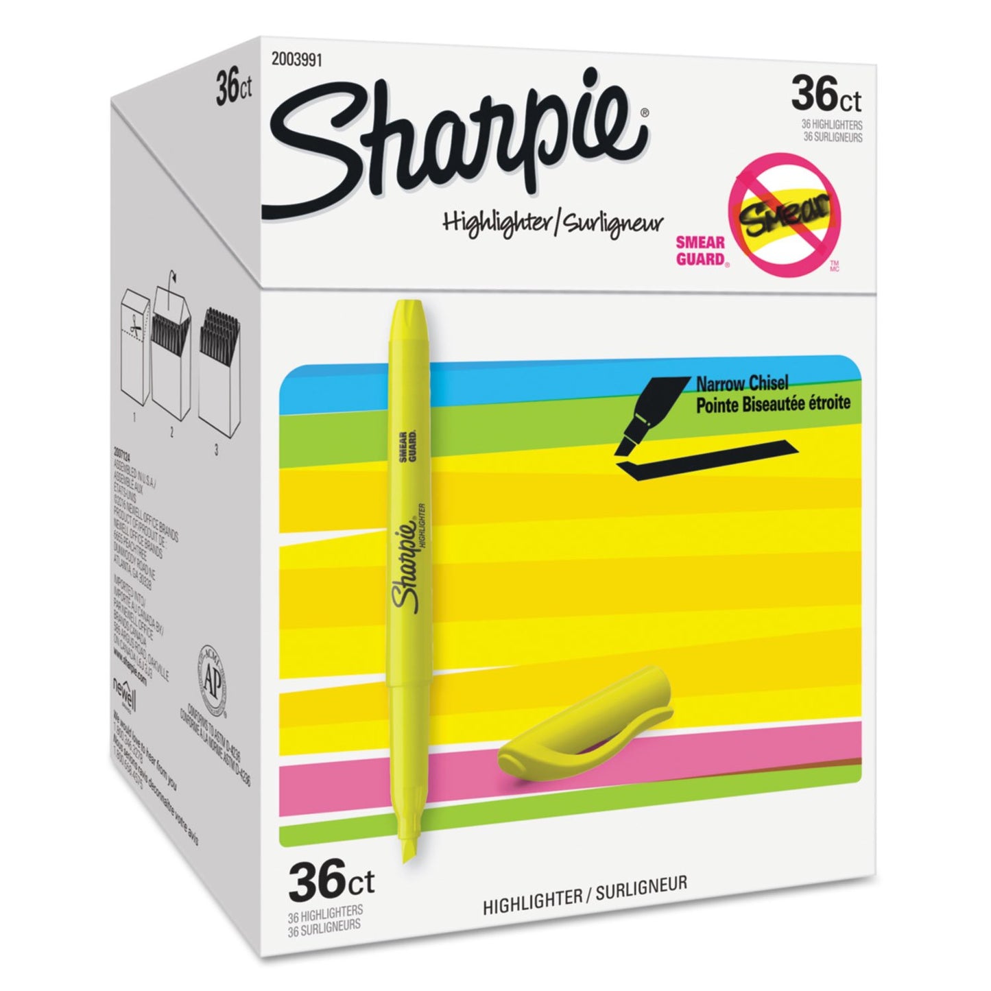 Sharpie Pocket Highlighters, Narrow Chisel Tip, Yellow, 36 Count