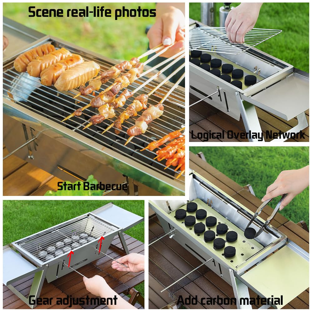 ANQIA Portable Charcoal Barbecue Grill For 3-6 people Quick Foldable Grill for Travel Outdoor Patio Backyard Cooking and BBQ Camping Grill Picnic
