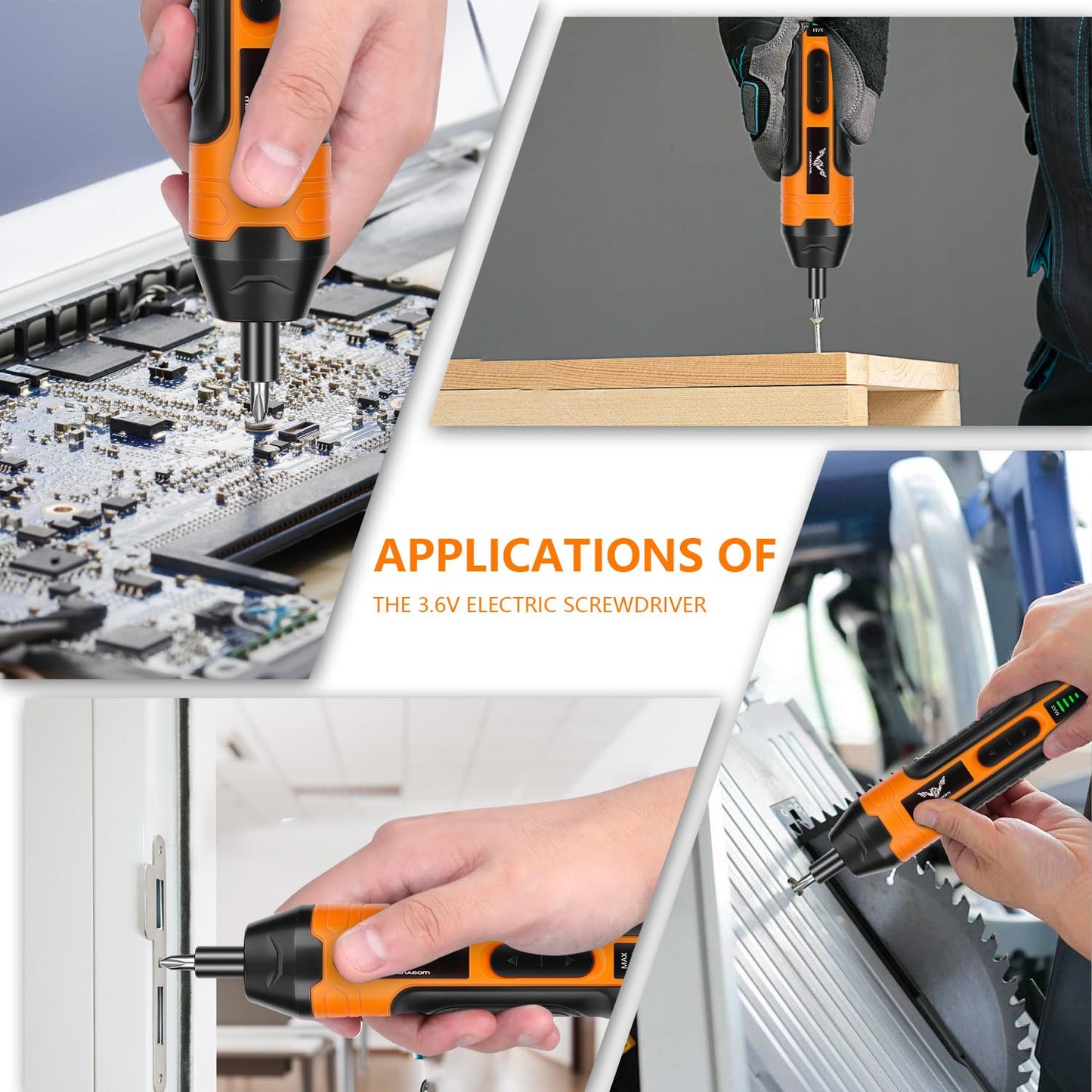 JENABOM 105 in 1 Electric Cordless Screwdriver,4-Gear Torque,LED Light,5N.m Max Adjustable Torque,3.6V Rechargeable Screwdriver for Daily & Light Industrial use (Orange)