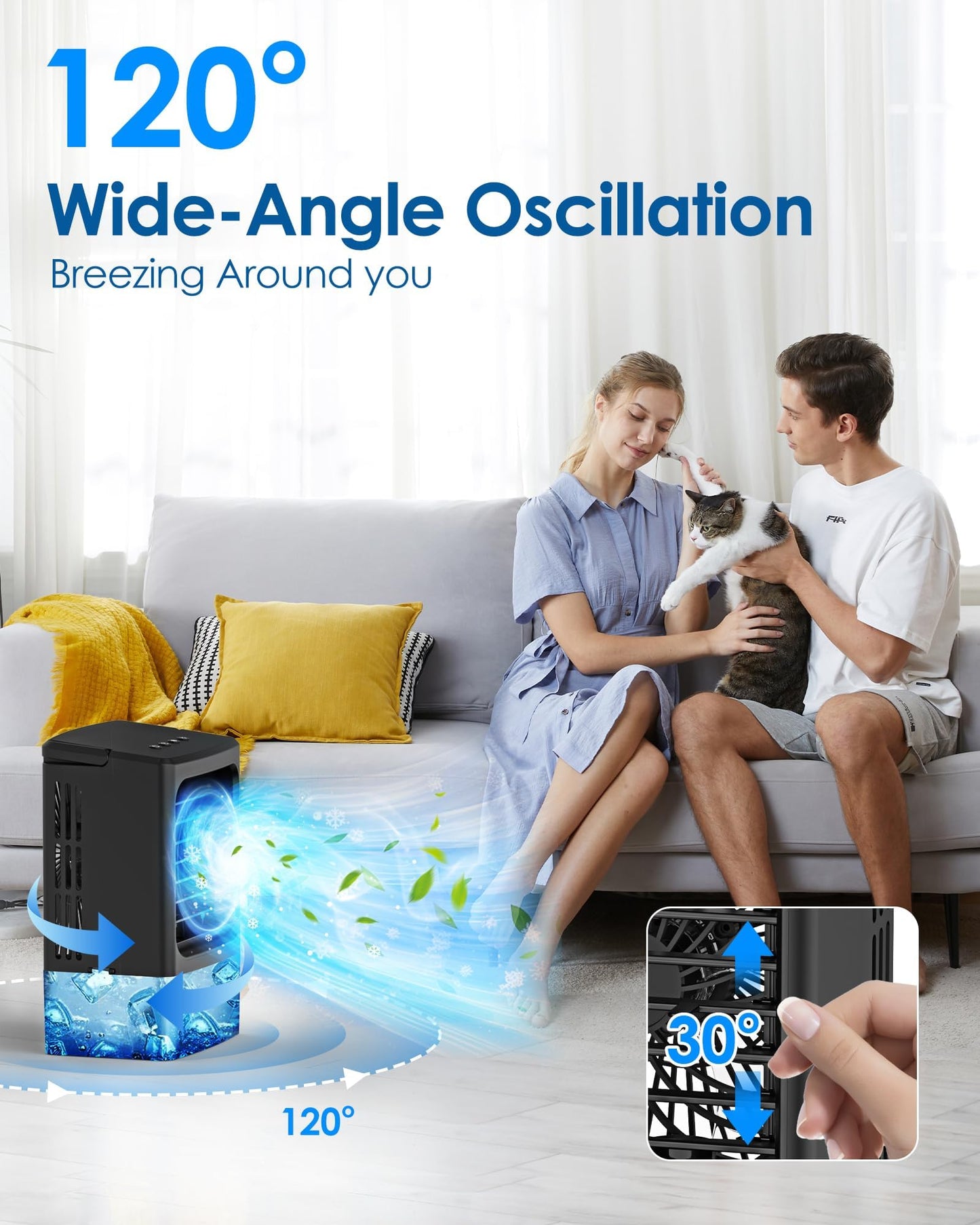 Portable Air Conditioner,Upgraded Small Air Conditioner Personal Air Cooler Mini Evaporative Cooler 3 Wind Speed Portable Small AC with 7 Night Light for Room Home Bedroom Office