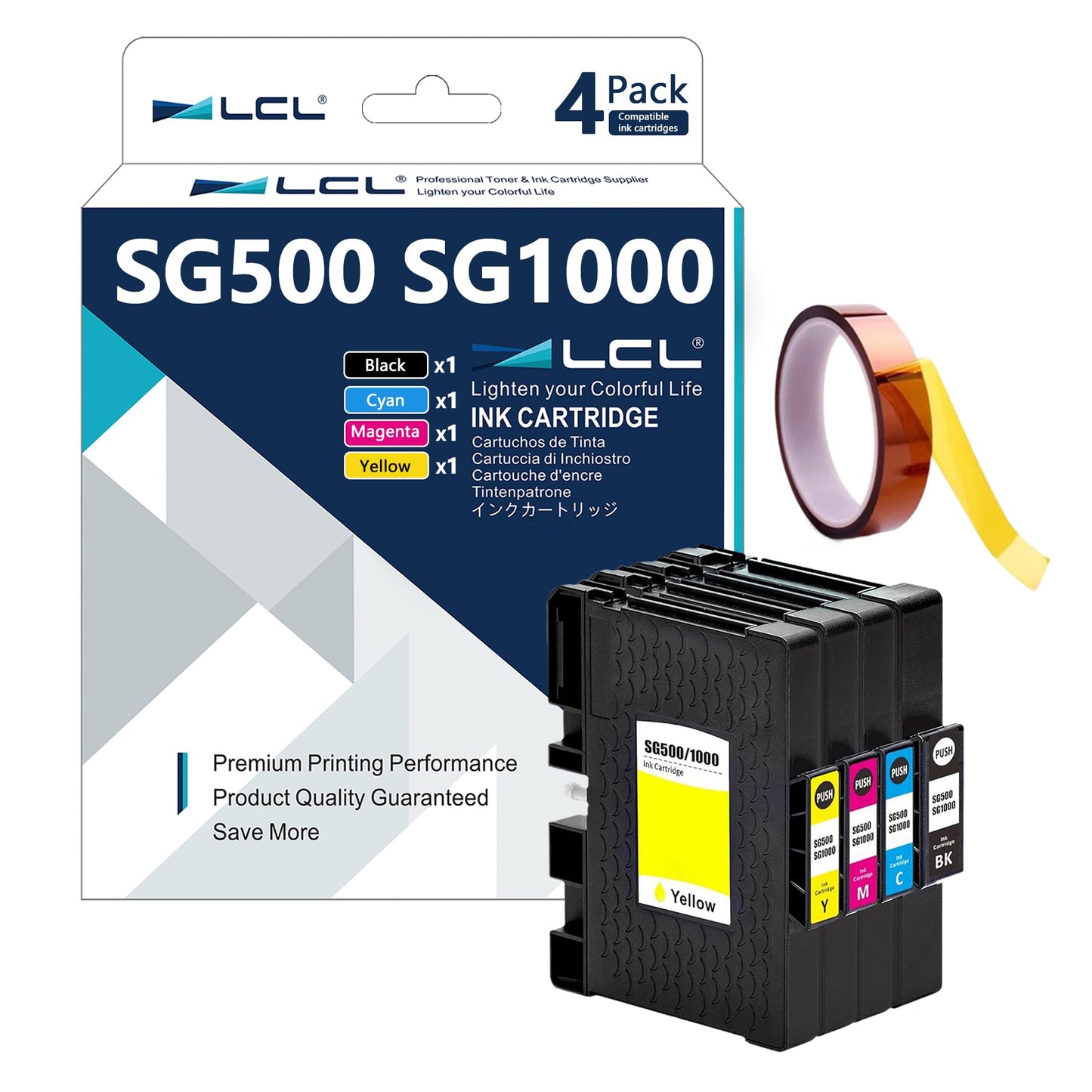 LCL Compatible Sublimation Ink for SG500 SG1000 PRINTAN Dink High Yield (4-Pack, Black Cyan Magenta Yellow) for Sawgrass Virtuoso SG500 SG1000