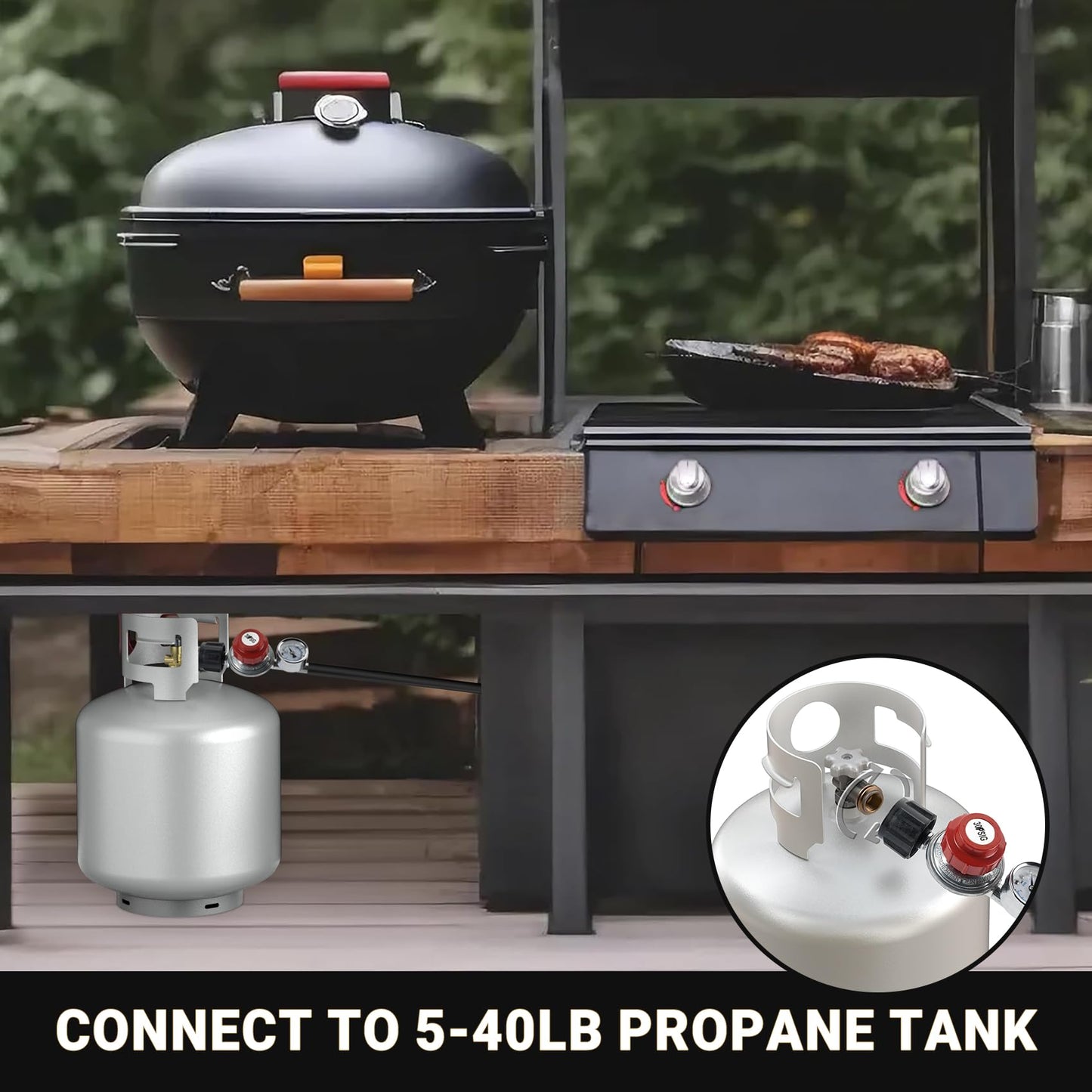 only fire 4Ft 0-30PSI Adjustable Propane Regulator with Tank Gauge QCC-1 Connection Hose for Grills, Turkey Fryers, Burner, Forge, Fire Pit etc