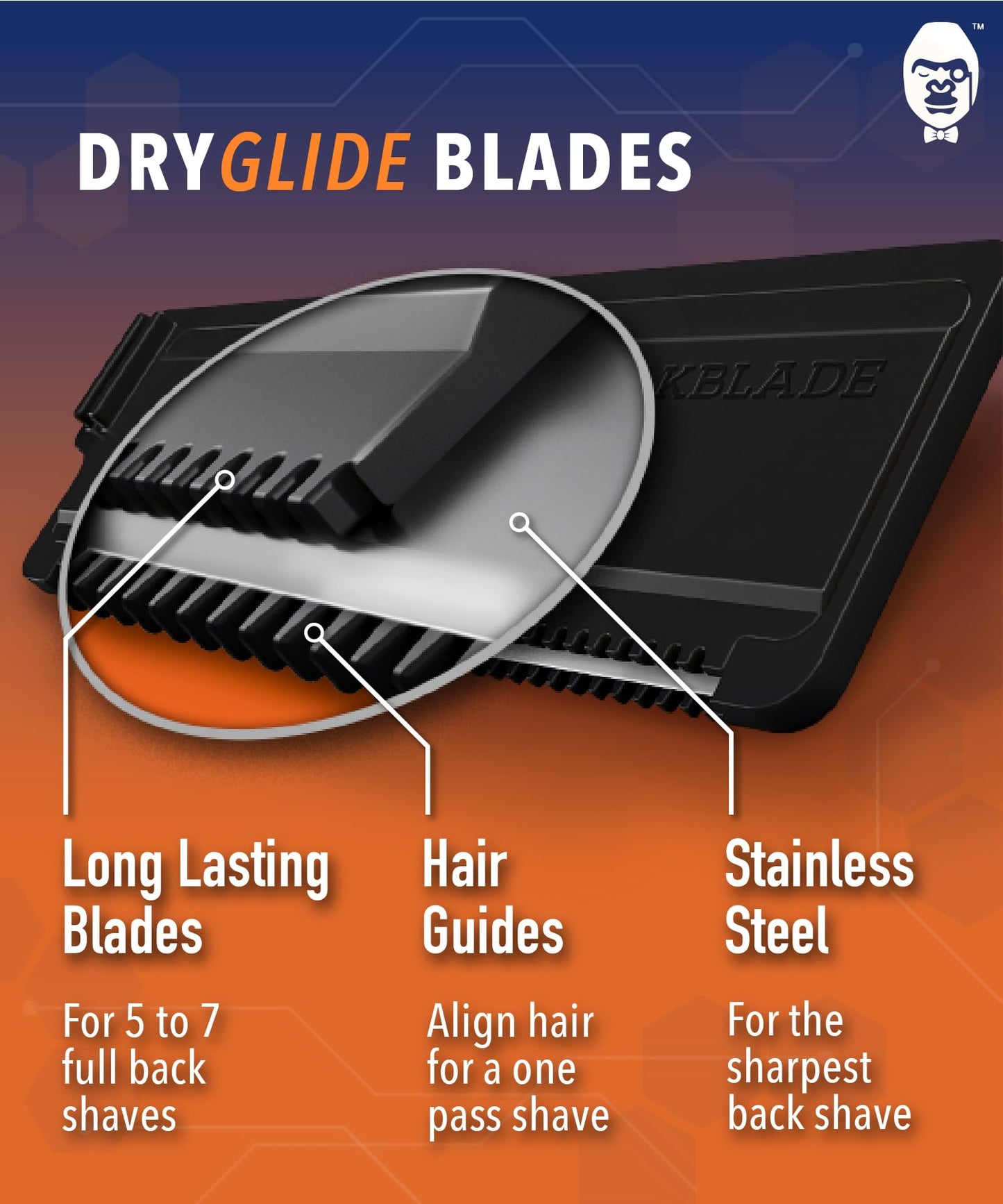 baKblade 2.0 Back Hair and Body Shaver Refill Cartridges for 2.0, 3.0 and 2.0 Elite Shavers - Dryglide Technology