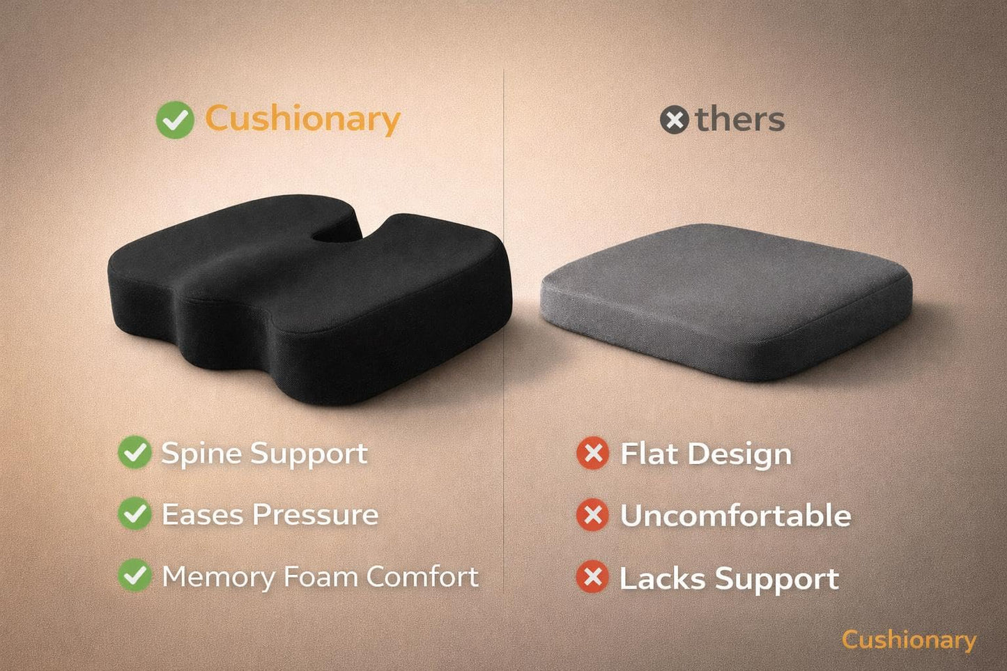Memory Foam Orthopedic Seat Cushion for Tailbone Pain Relief – Ergonomic Coccyx Support Cushion for Office Chair, Car Seat, Wheelchair & Gaming Chair – Non-Slip Bottom & Machine-Washable Cover
