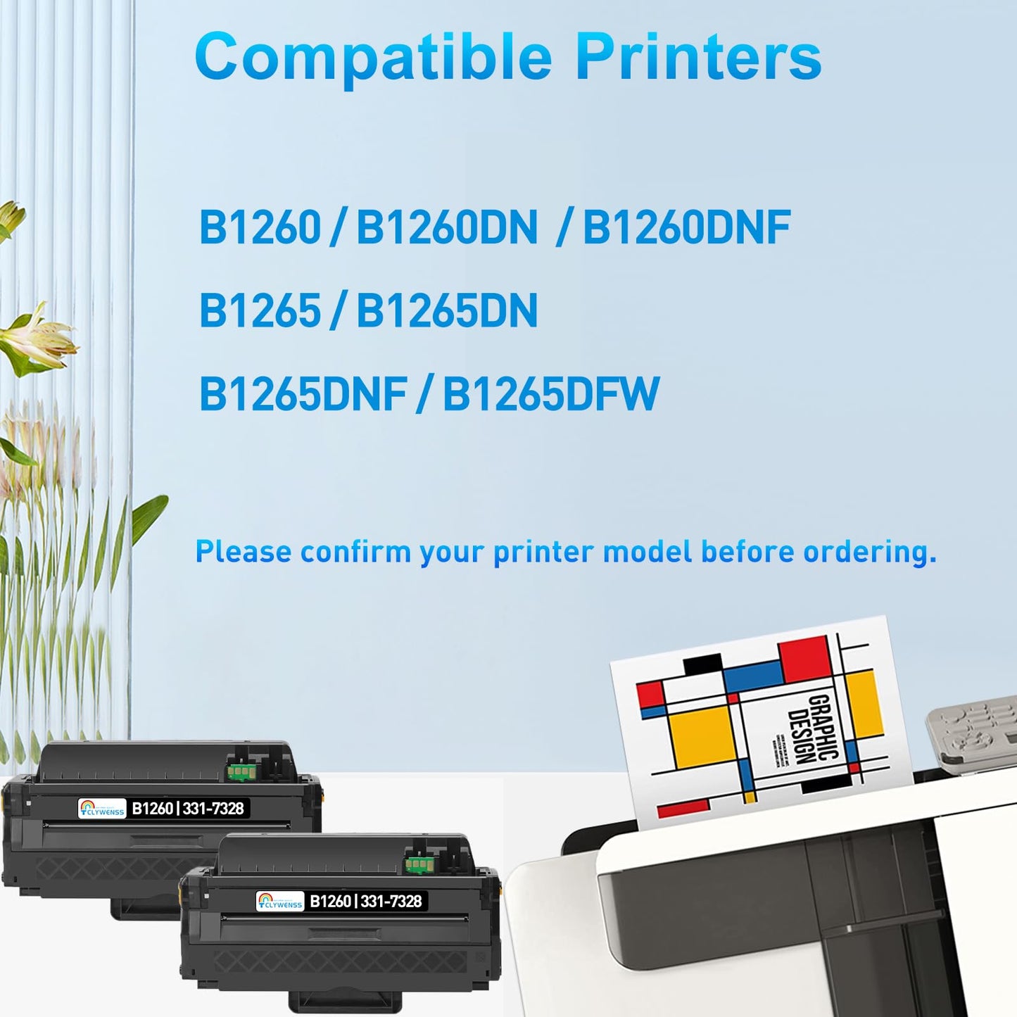 CLYWENSS Compatible Toner Cartridge Replacement for Dell B1260 B1265 331-7328 to Use with Dell B1260dn B1260dnf B1265dn B1265dnf B1265dfw Printer (Black, 2-Pack)